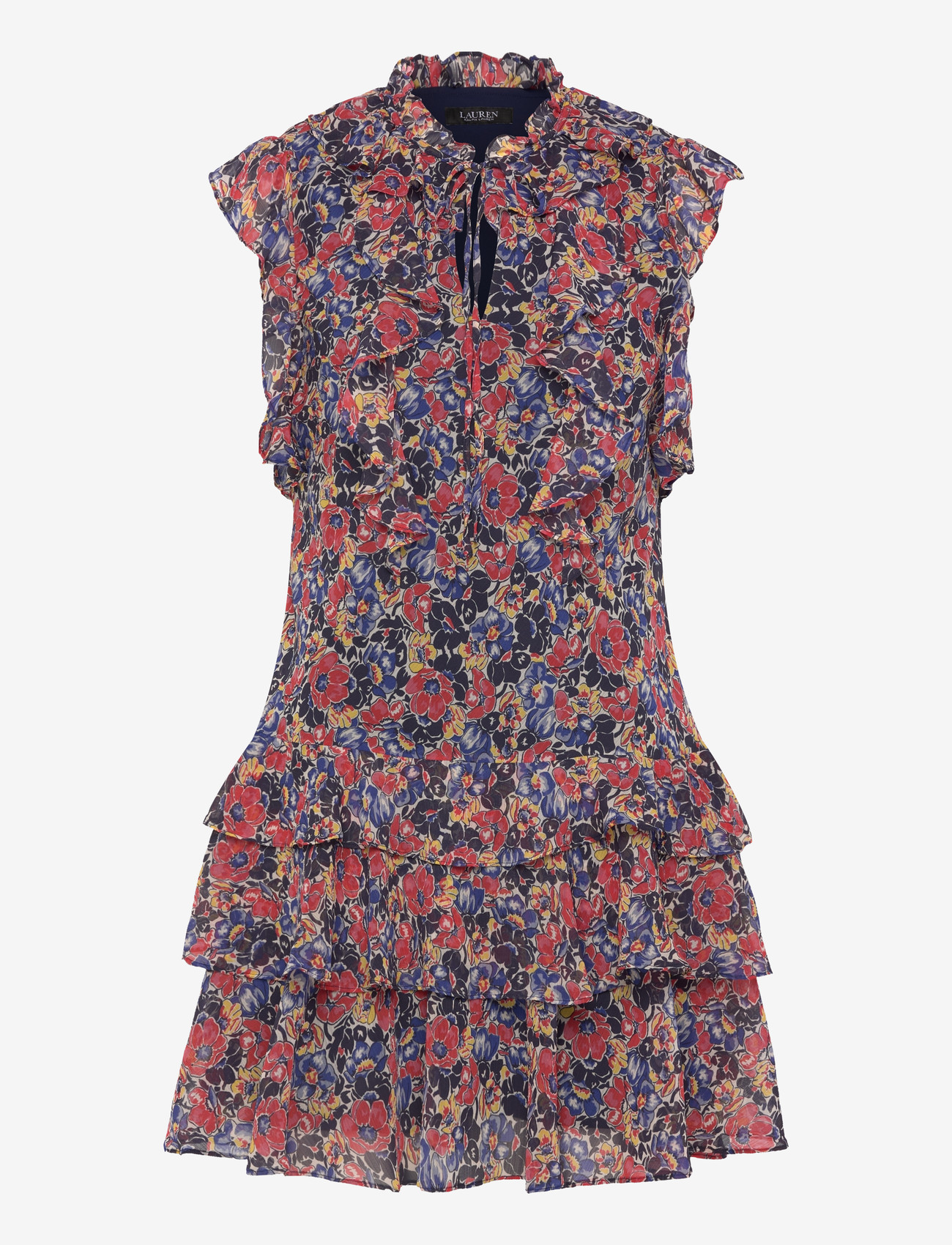 Lauren Ralph Lauren - Floral Ruffle-Trim Georgette Dress - sommerkleider - cream/red/blue - 0