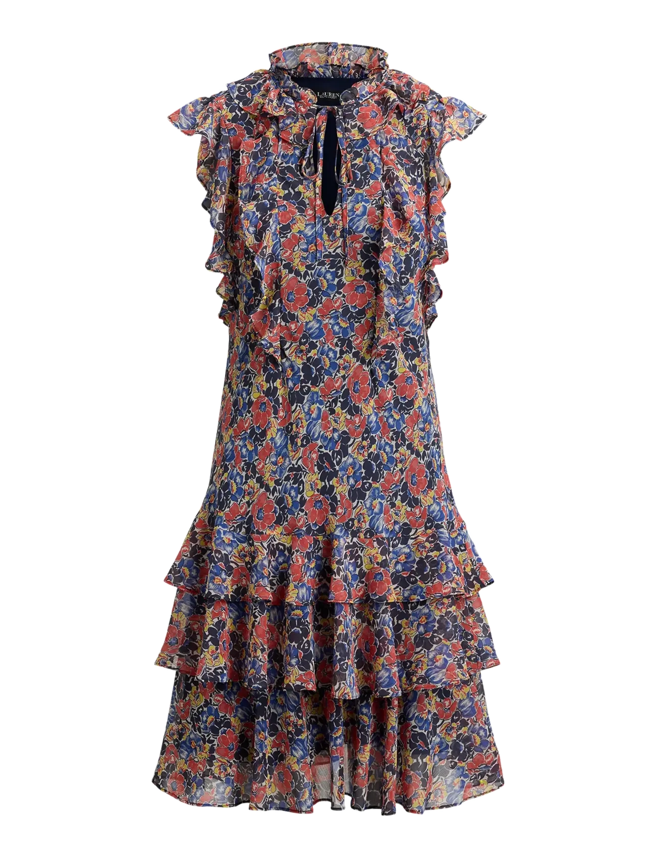 Lauren Ralph Lauren Floral Ruffle-Trim Georgette Dress - Dresses - CREAM/RED/BLUE / blue