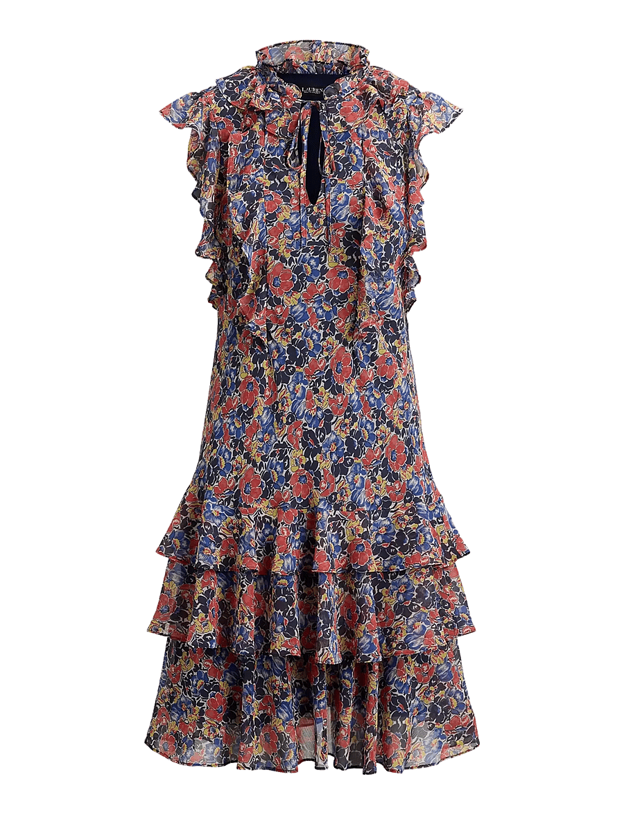 Lauren Ralph Lauren - Floral Ruffle-Trim Georgette Dress - sommerkleider - cream/red/blue - 1
