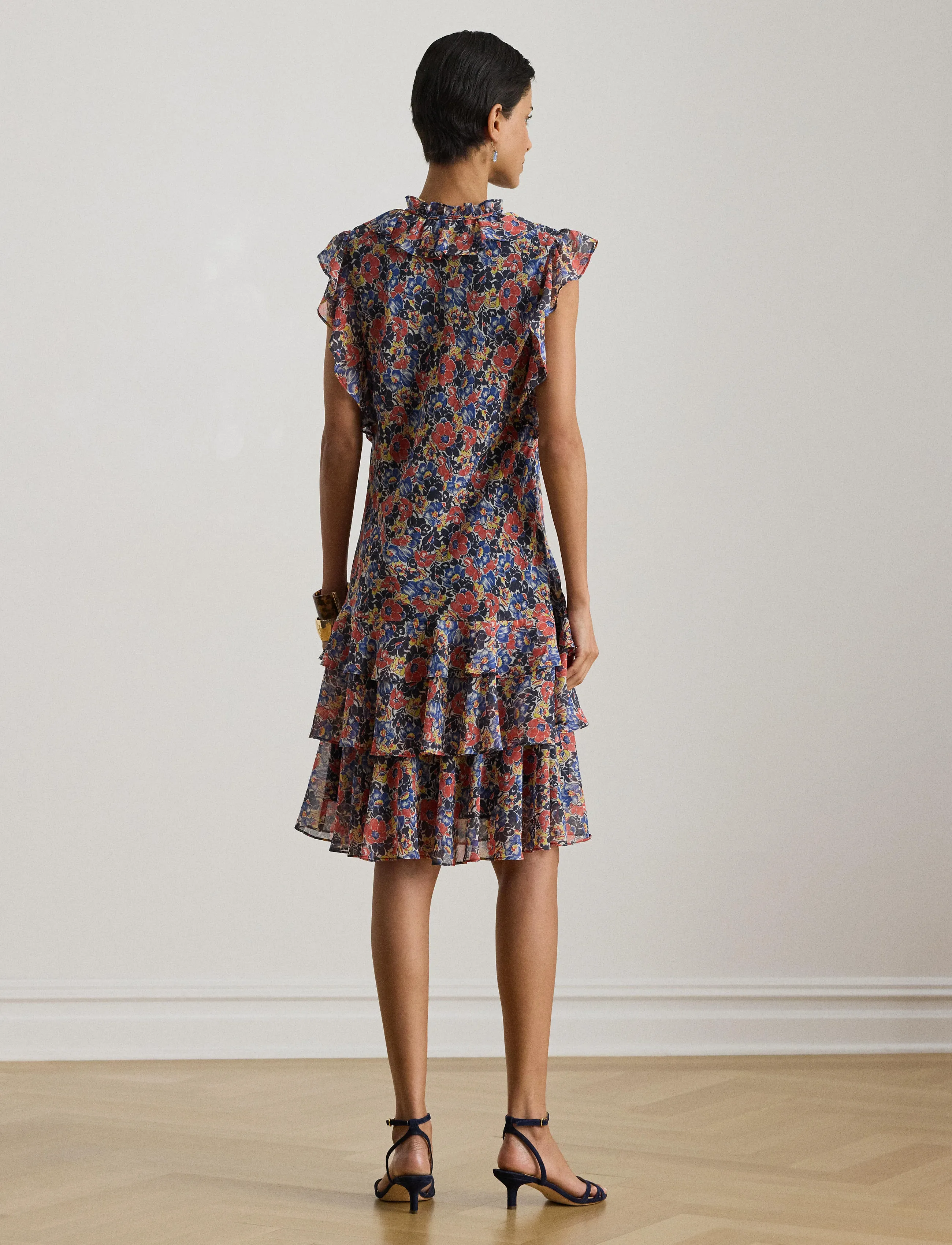 Lauren Ralph Lauren - Floral Ruffle-Trim Georgette Dress - sommerkleider - cream/red/blue - 3