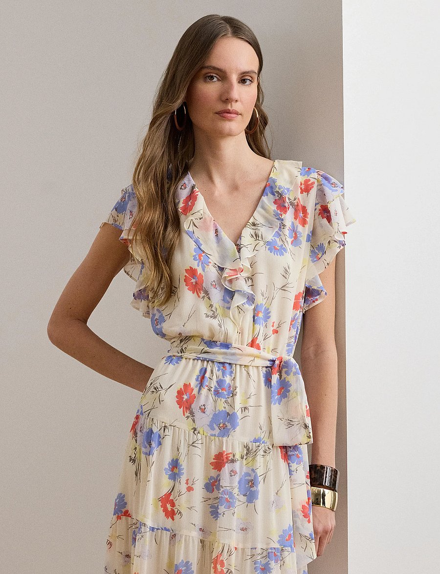 Lauren Ralph Lauren - Floral Belted Georgette Tiered Dress - suvekleidid - cream multi - 3