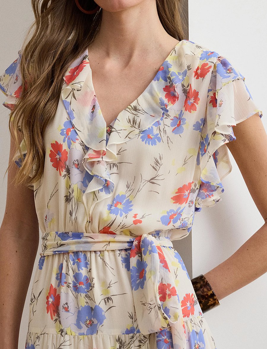 Lauren Ralph Lauren - Floral Belted Georgette Tiered Dress - suvekleidid - cream multi - 4