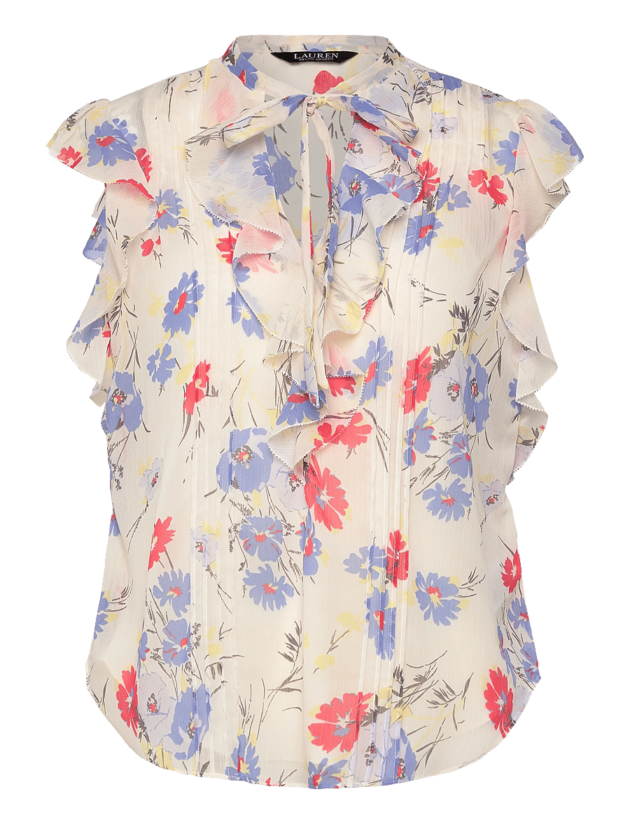 Lauren Ralph Lauren - Floral Pintucked Tie-Neck Blouse - Ærmeløse bluser - cream multi - 1