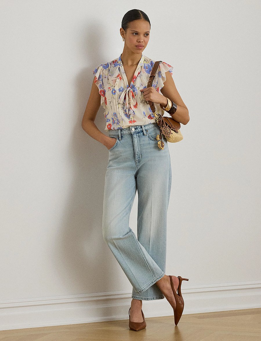 Lauren Ralph Lauren - Floral Pintucked Tie-Neck Blouse - Ærmeløse bluser - cream multi - 0