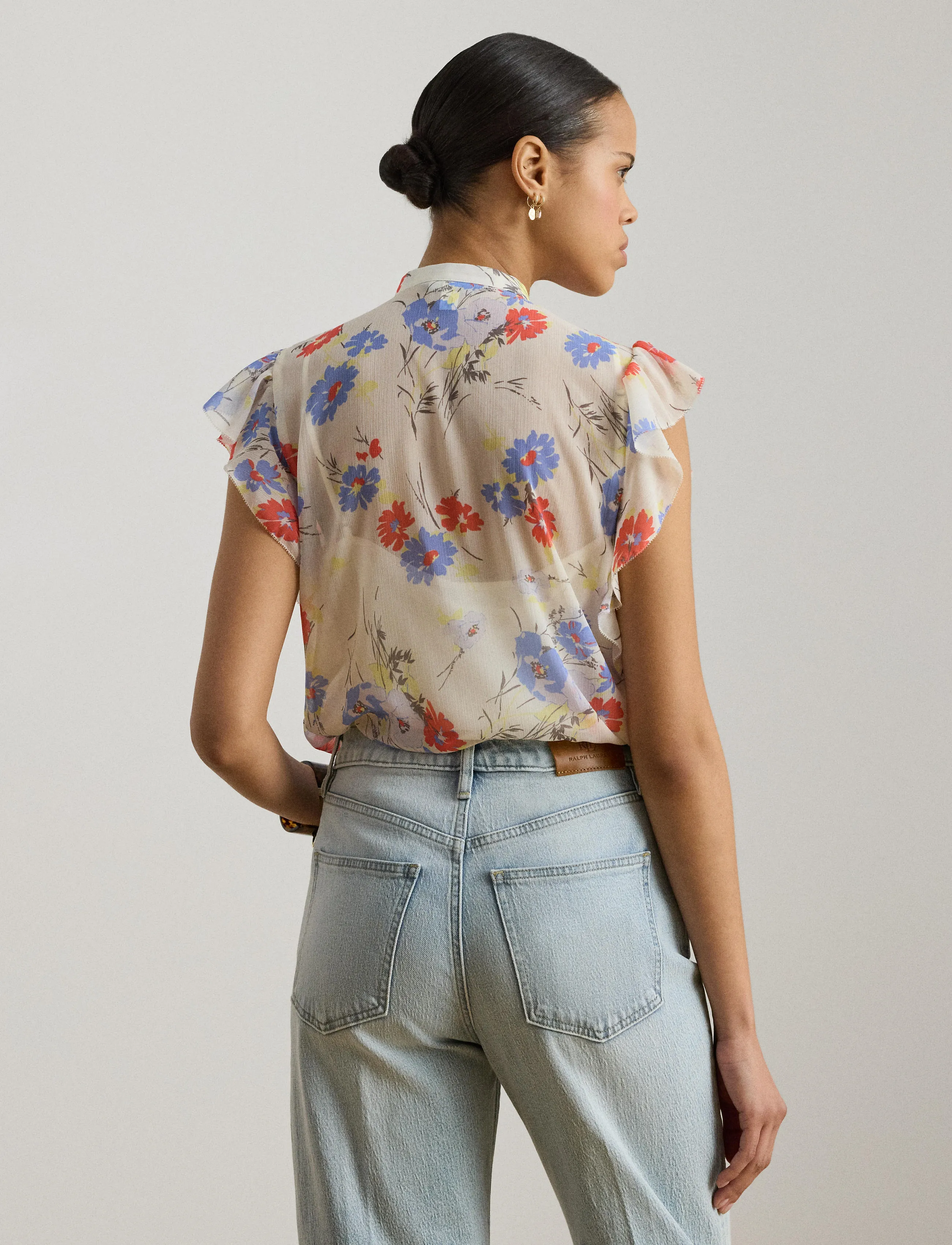 Lauren Ralph Lauren - POLY CRINKLE GGT 58-WVN-SHIRT - ermalausar blússur - cream multi - 4