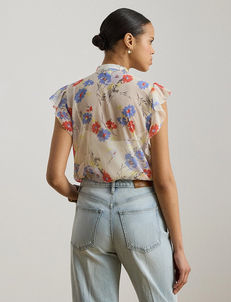 Lauren Ralph Lauren - Floral Pintucked Tie-Neck Blouse - Ærmeløse bluser - cream multi - 4
