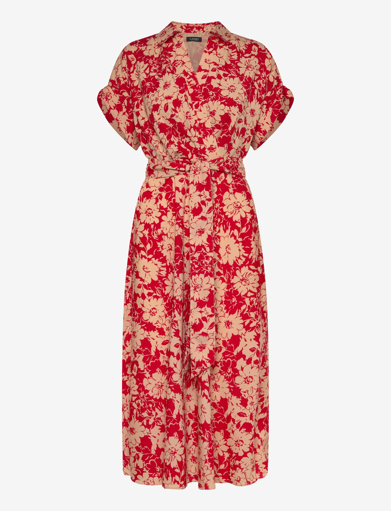 Lauren Ralph Lauren - Floral Belted Crepe Dress - red/tan - 0