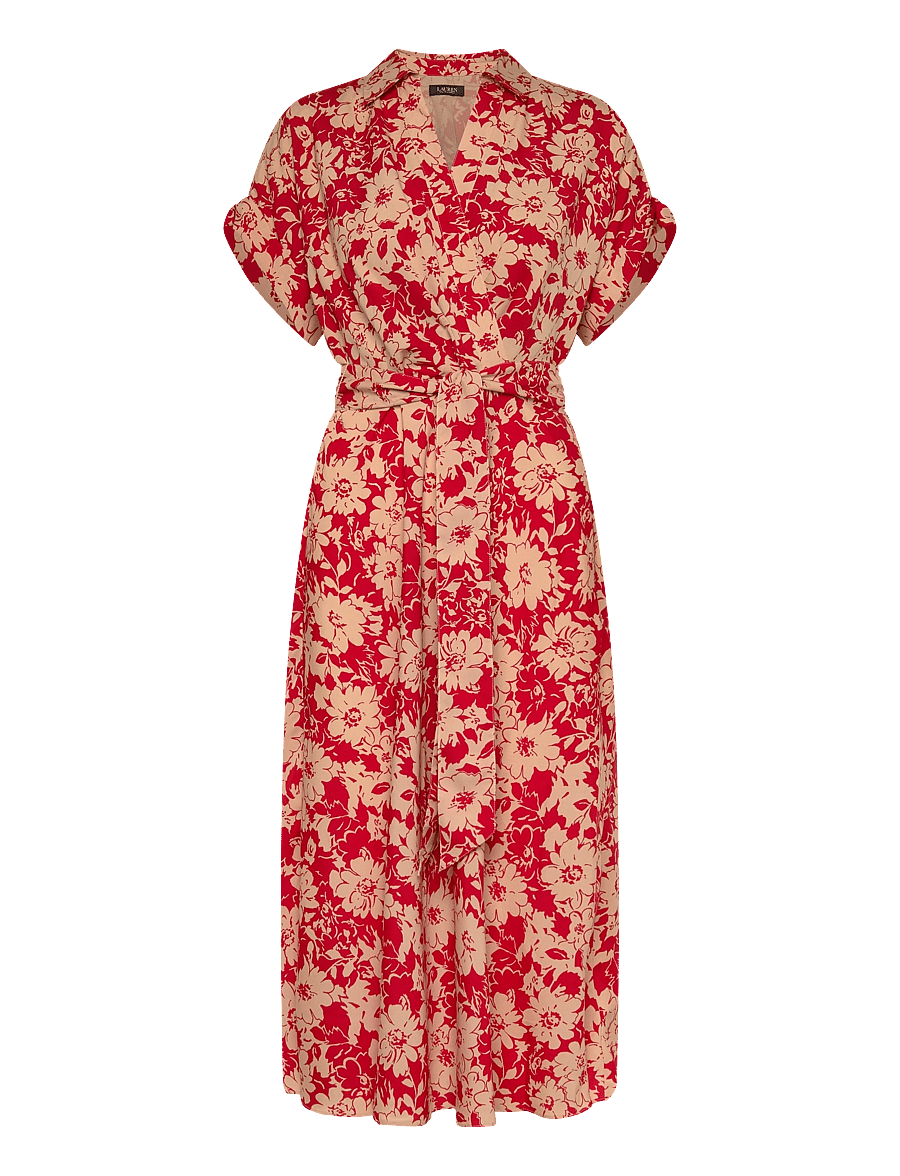Lauren Ralph Lauren - Floral Belted Crepe Dress - robes d'été - red/tan - 1