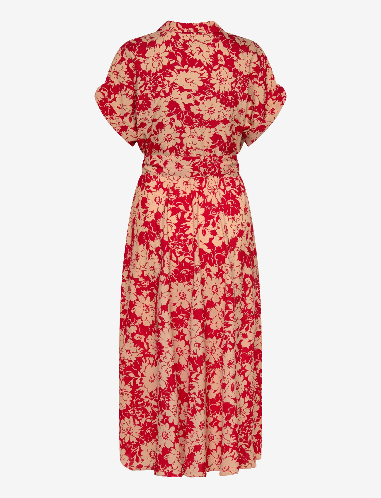 Lauren Ralph Lauren - Floral Belted Crepe Dress - red/tan - 1