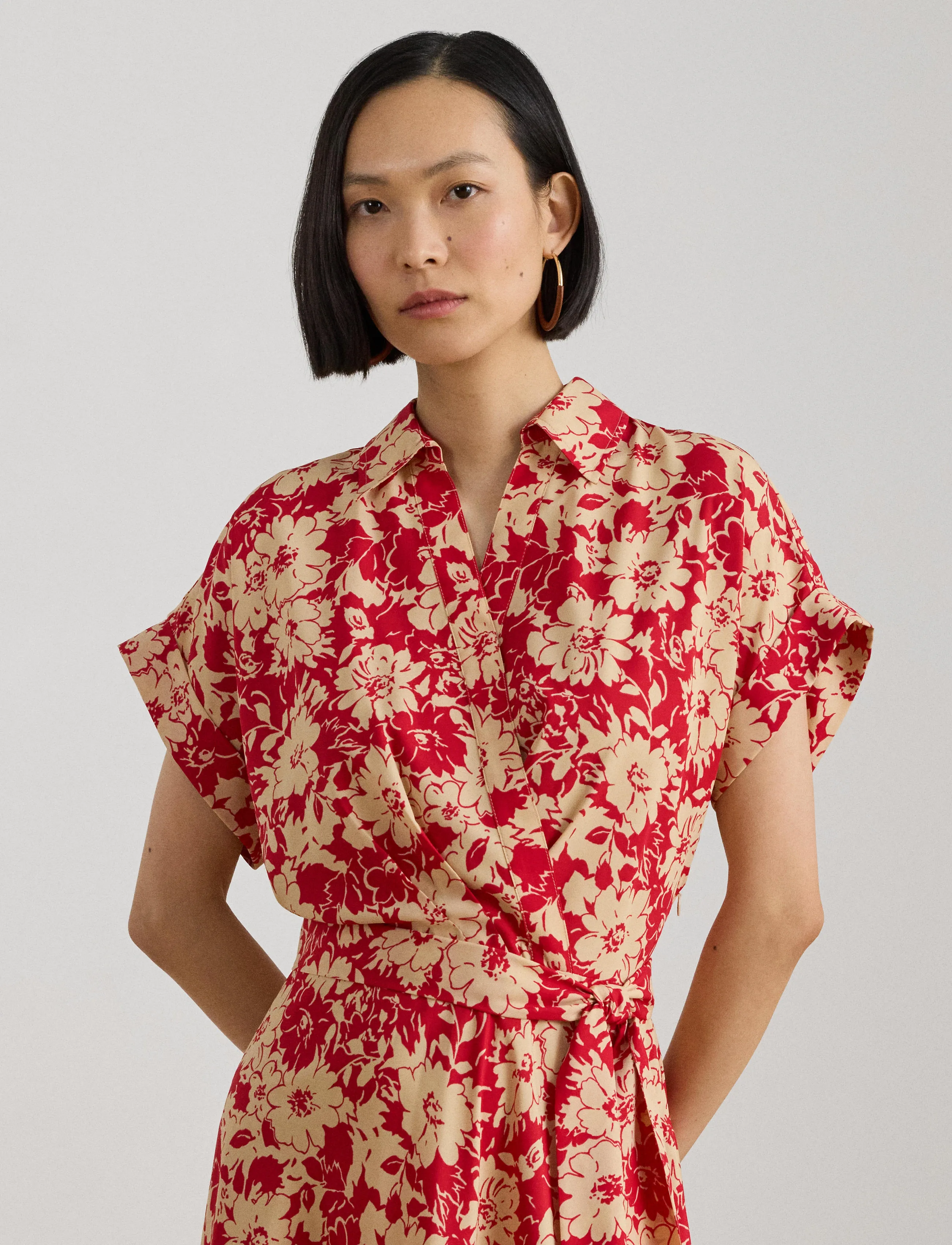 Lauren Ralph Floral Belted Crepe Dress, 38, Dresses, Rot - Knee-length & Midi, Frauen