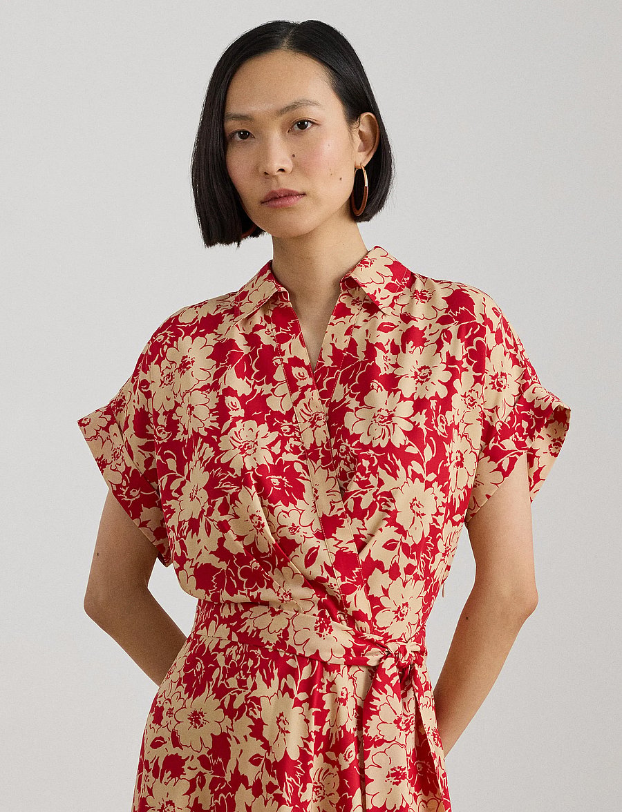 Lauren Ralph Lauren - Floral Belted Crepe Dress - robes d'été - red/tan - 0