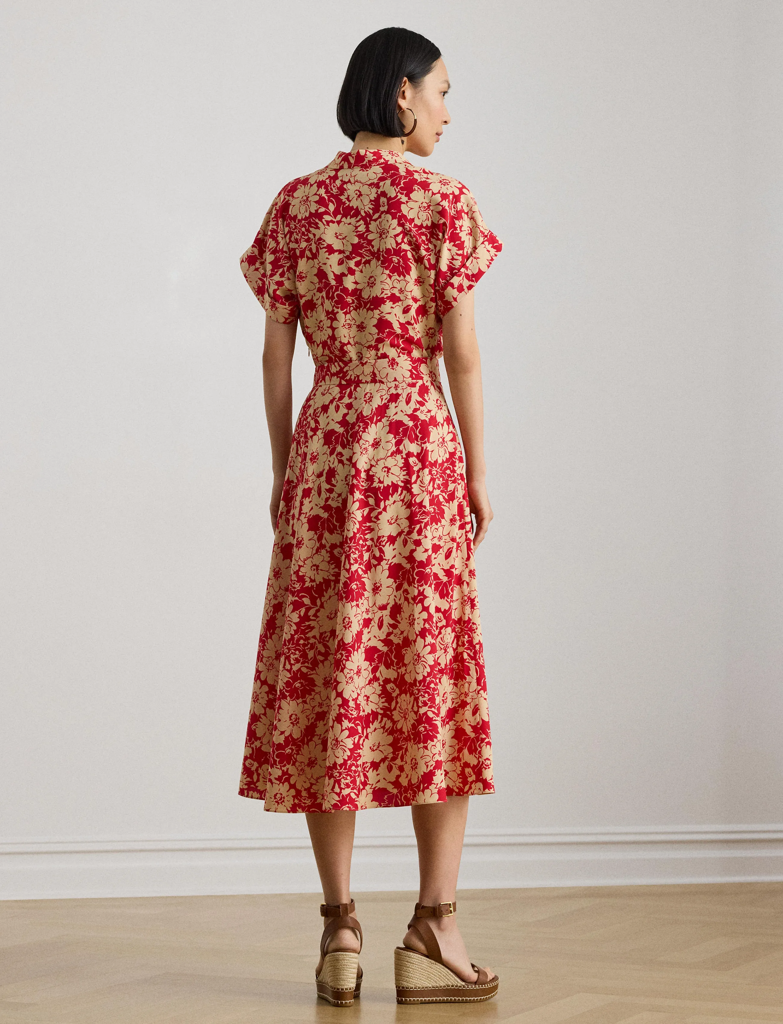 Lauren Ralph Lauren - Floral Belted Crepe Dress - vasarinės suknelės - red/tan - 3