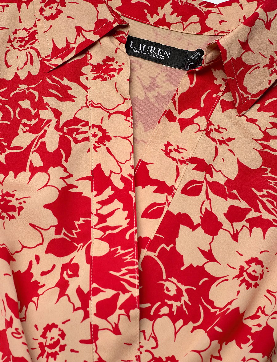 Lauren Ralph Lauren - Floral Belted Crepe Dress - robes d'été - red/tan - 4