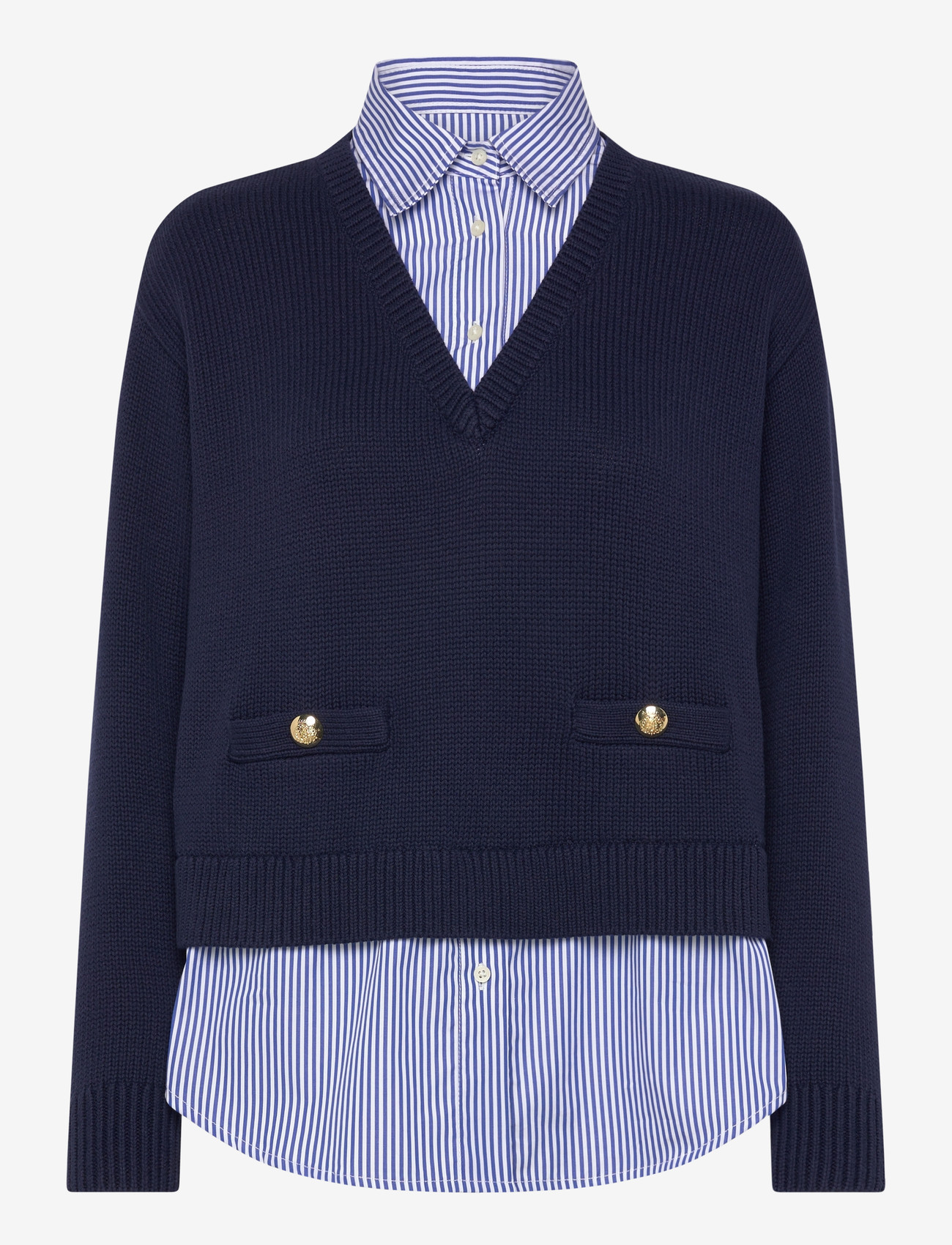 Lauren Ralph Lauren - COMBED COTTON-SWEATER-PULLOVER - stickade tröjor - refined navy mult - 0