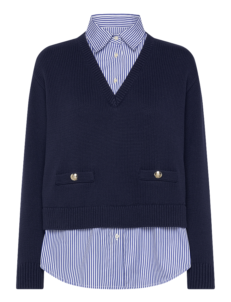 Lauren Ralph Lauren - COMBED COTTON-SWEATER-PULLOVER - stickade tröjor - refined navy mult - 0
