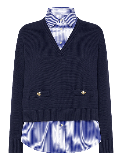 Lauren Ralph Lauren COMBED COTTON-SWEATER-PULLOVER - Pikkade varrukatega särgid - REFINED NAVY MULT / navy