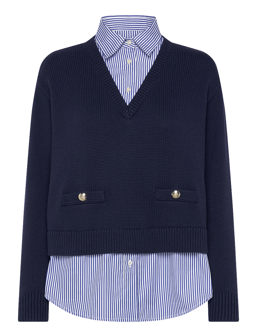Lauren Ralph Lauren - COMBED COTTON-SWEATER-PULLOVER - langärmlige hemden - refined navy mult - 1