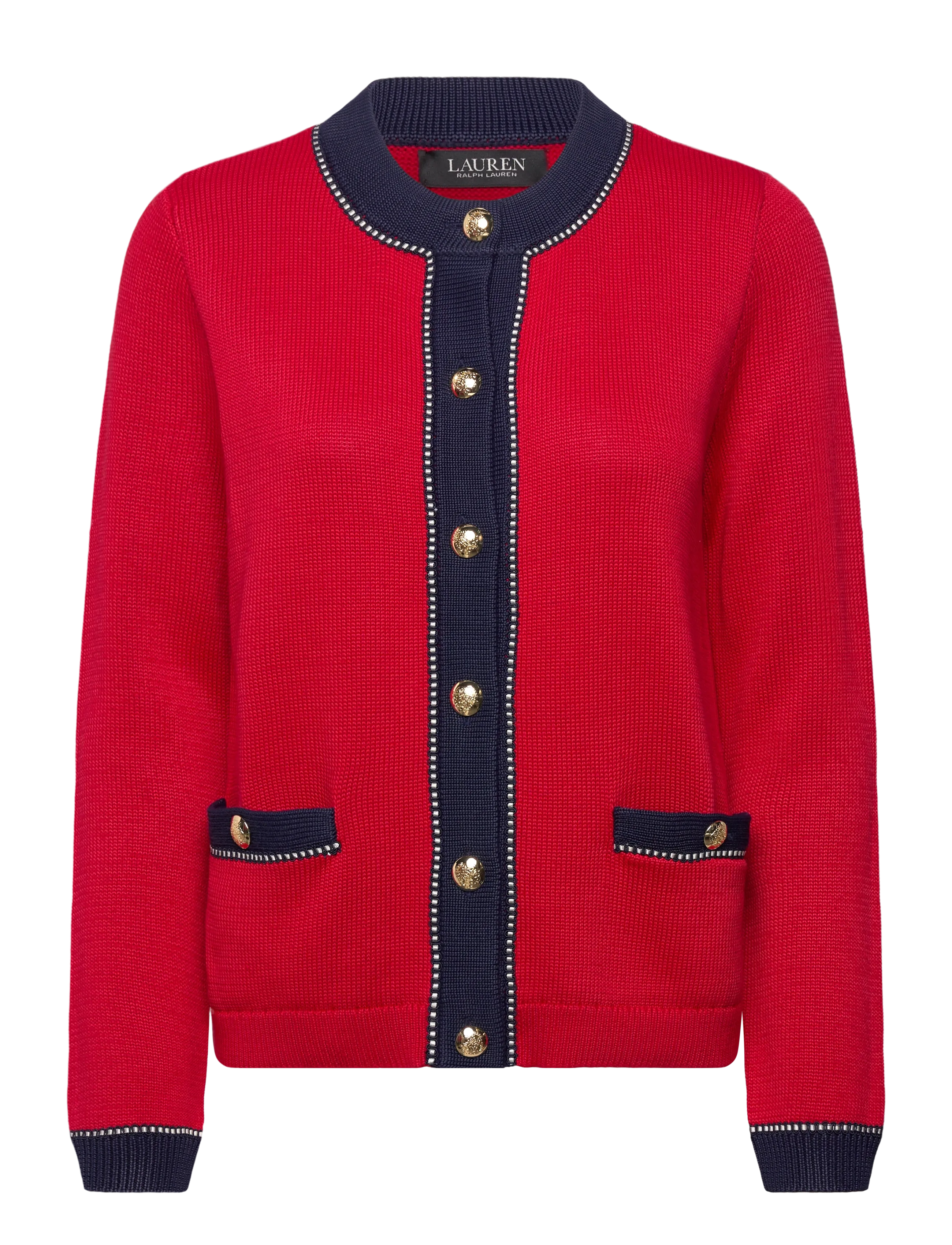 Lauren Ralph Lauren MATTE RAYON PL CTN-SWEATER-CARDIGAN - Nyheter - CRUISE RED MULTI / red