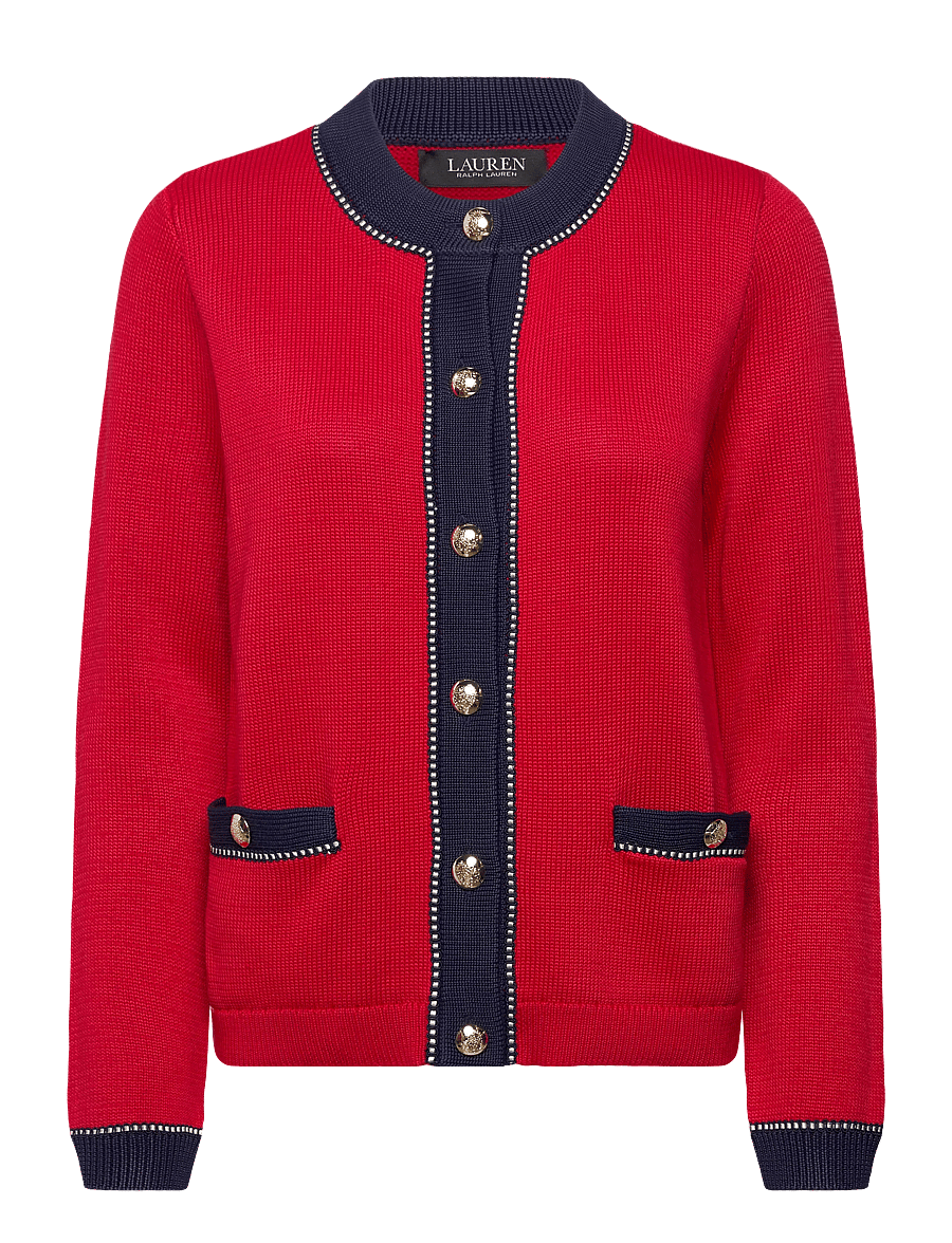 Lauren Ralph Lauren - MATTE RAYON PL CTN-SWEATER-CARDIGAN - gilets - cruise red multi - 1