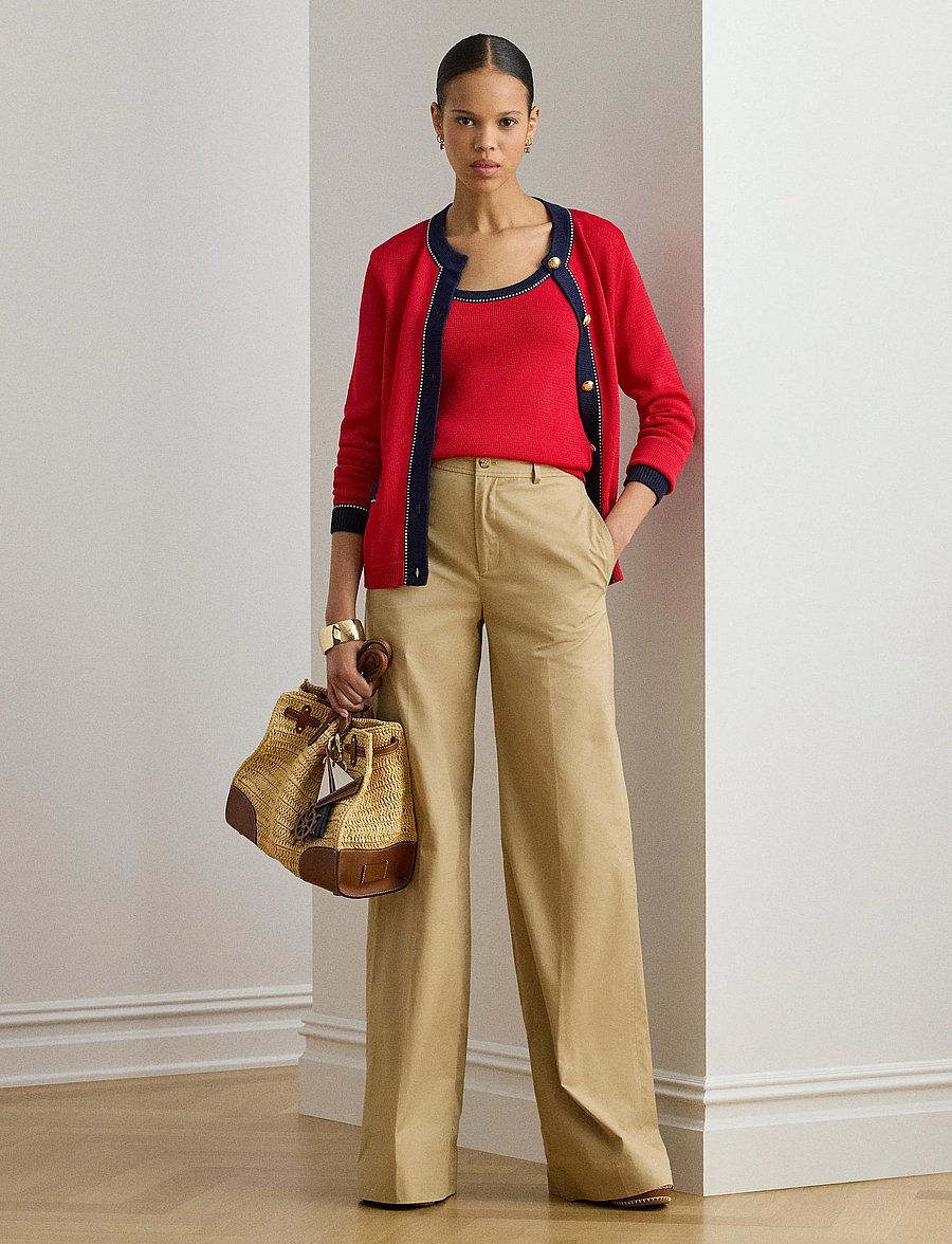Lauren Ralph Lauren - MATTE RAYON PL CTN-SWEATER-CARDIGAN - gilets - cruise red multi - 0