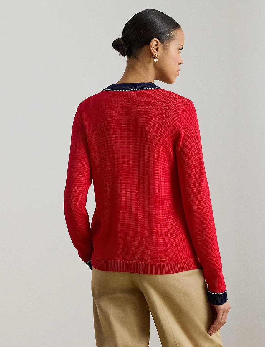 Lauren Ralph Lauren - MATTE RAYON PL CTN-SWEATER-CARDIGAN - gilets - cruise red multi - 3