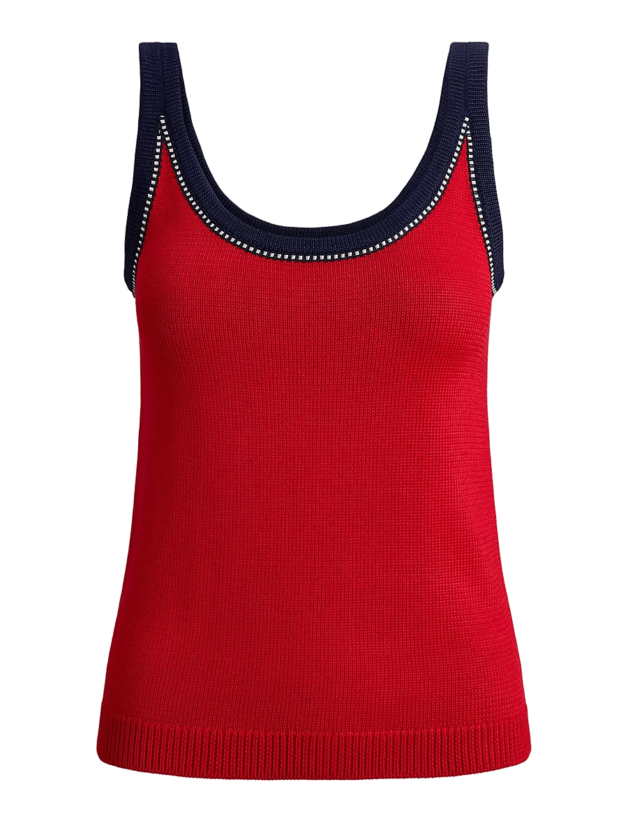 Lauren Ralph Lauren - Two-Tone Cotton-Blend Sweater Tank Top - Ärmellose tops - cruise red multi - 1