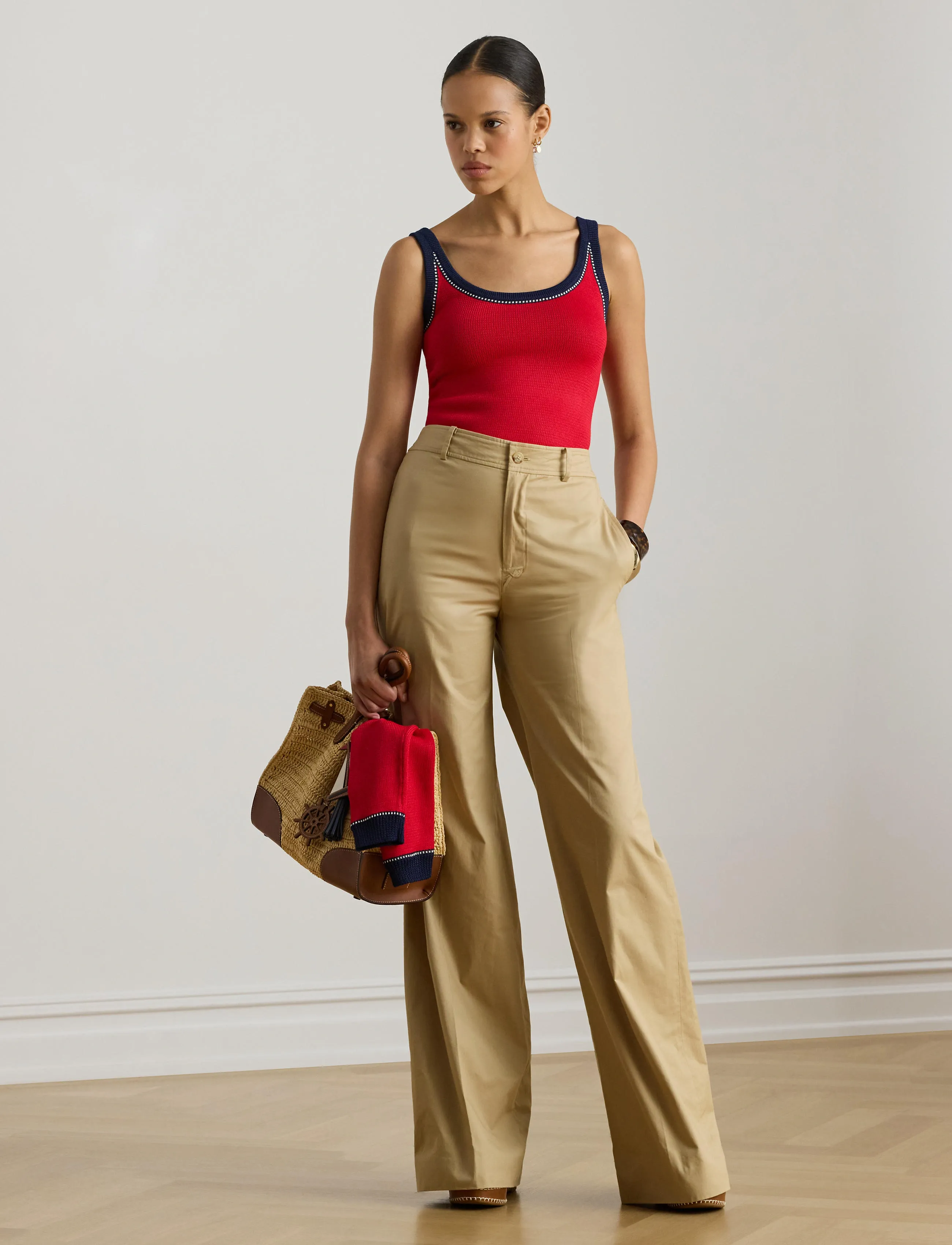 Lauren Ralph Lauren - Two-Tone Cotton-Blend Sweater Tank Top - Ärmellose tops - cruise red multi - 0