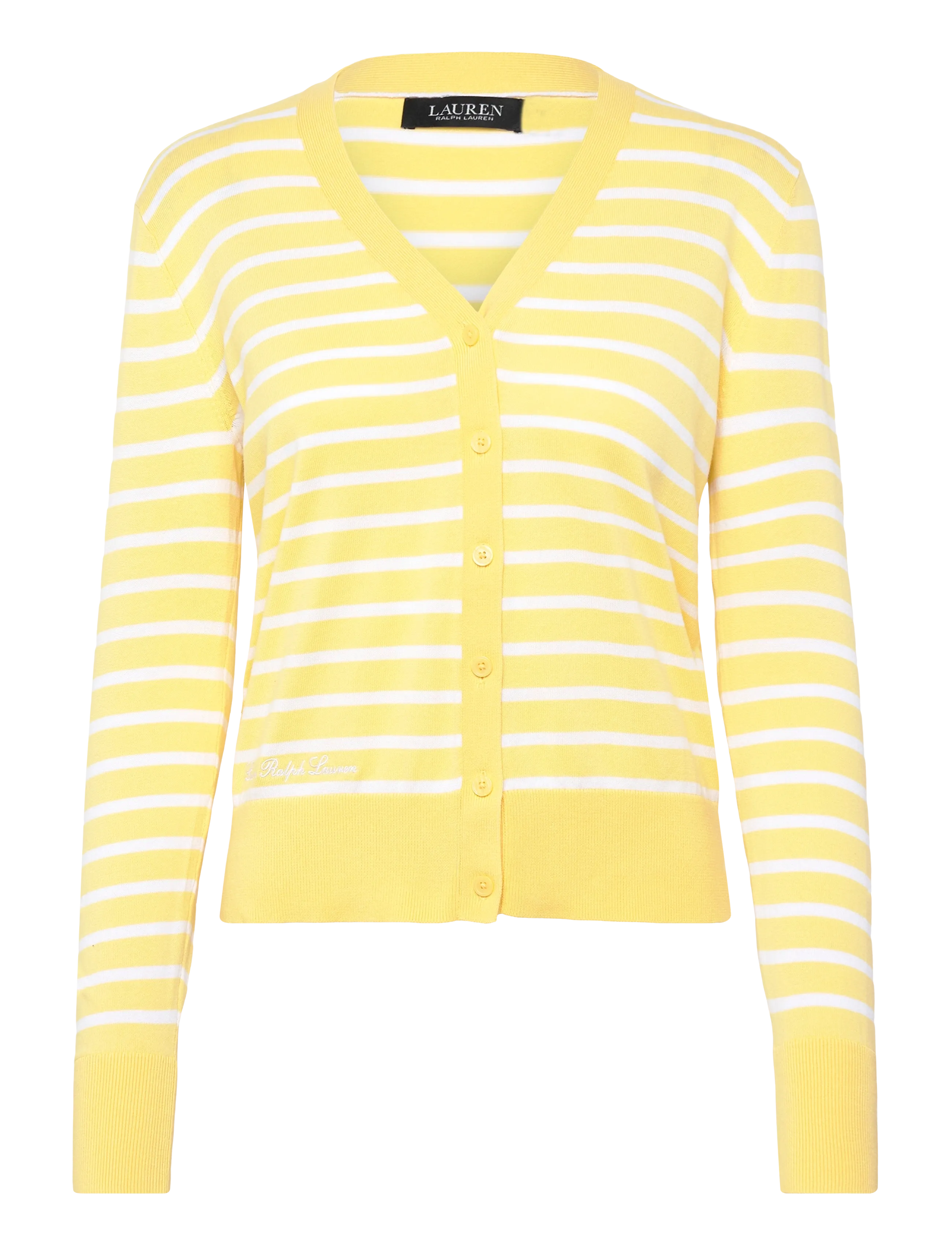 Lauren Ralph Lauren SUPERFINE COTTON-SWEATER-CARDIGAN - Cardigans - LEMON SORBET/WHIT / yellow