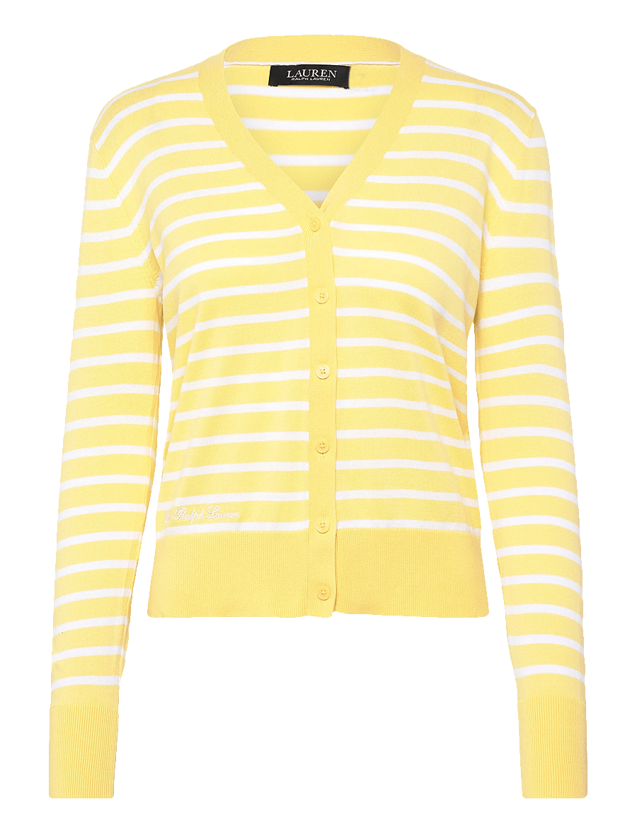 Lauren Ralph Lauren - SUPERFINE COTTON-SWEATER-CARDIGAN - koftor - lemon sorbet/whit - 1