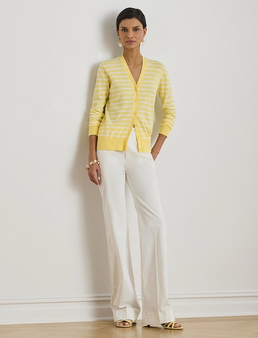 Lauren Ralph Lauren - SUPERFINE COTTON-SWEATER-CARDIGAN - koftor - lemon sorbet/whit - 0
