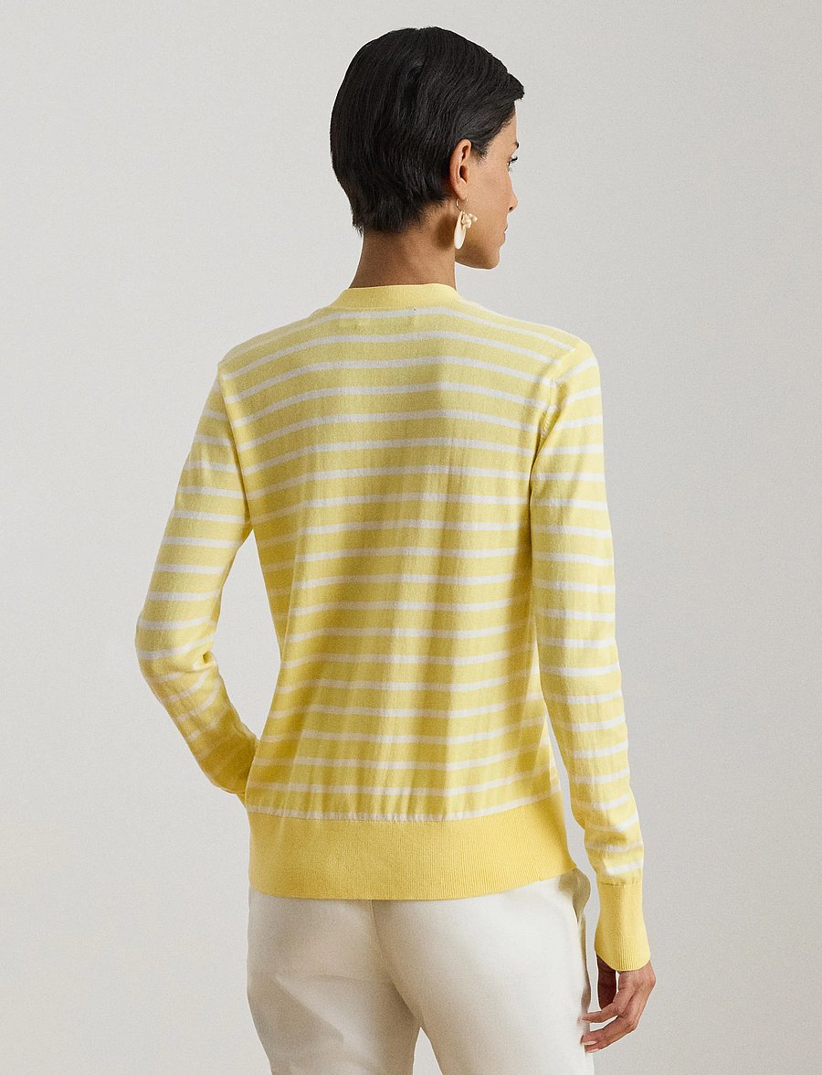 Lauren Ralph Lauren - SUPERFINE COTTON-SWEATER-CARDIGAN - koftor - lemon sorbet/whit - 5