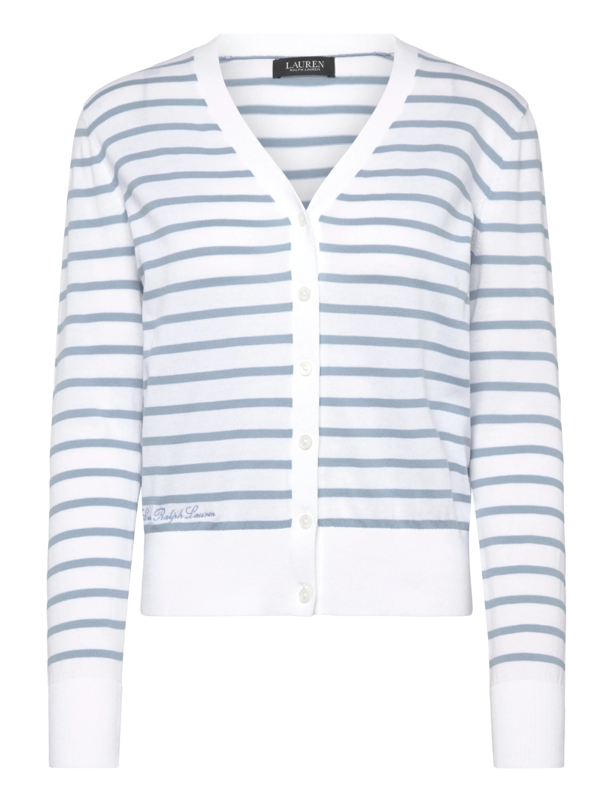 Lauren Ralph Lauren SUPERFINE COTTON-SWEATER-CARDIGAN - Gebreide truien & vesten - WHITE/BLUE NOTE / blue