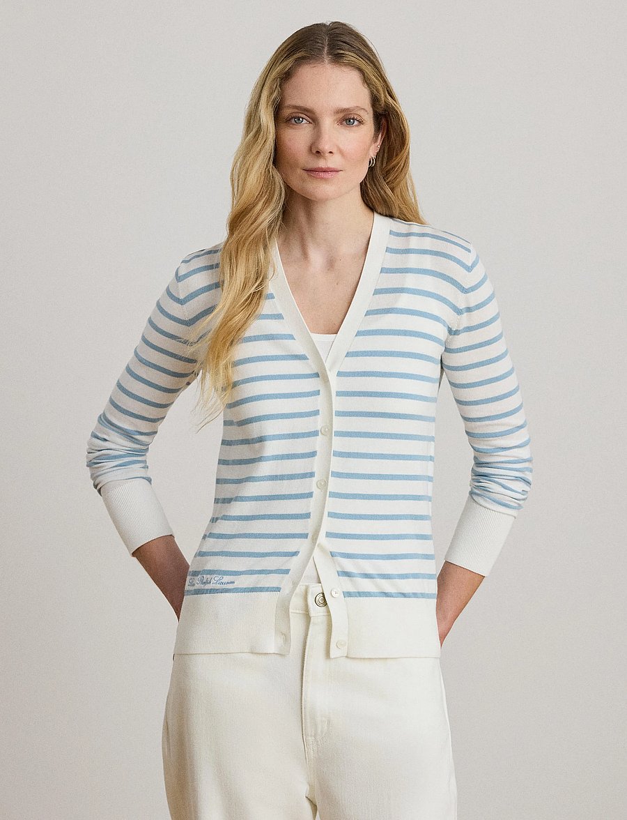 Lauren Ralph Lauren - SUPERFINE COTTON-SWEATER-CARDIGAN - kardiganid - white/blue note - 0