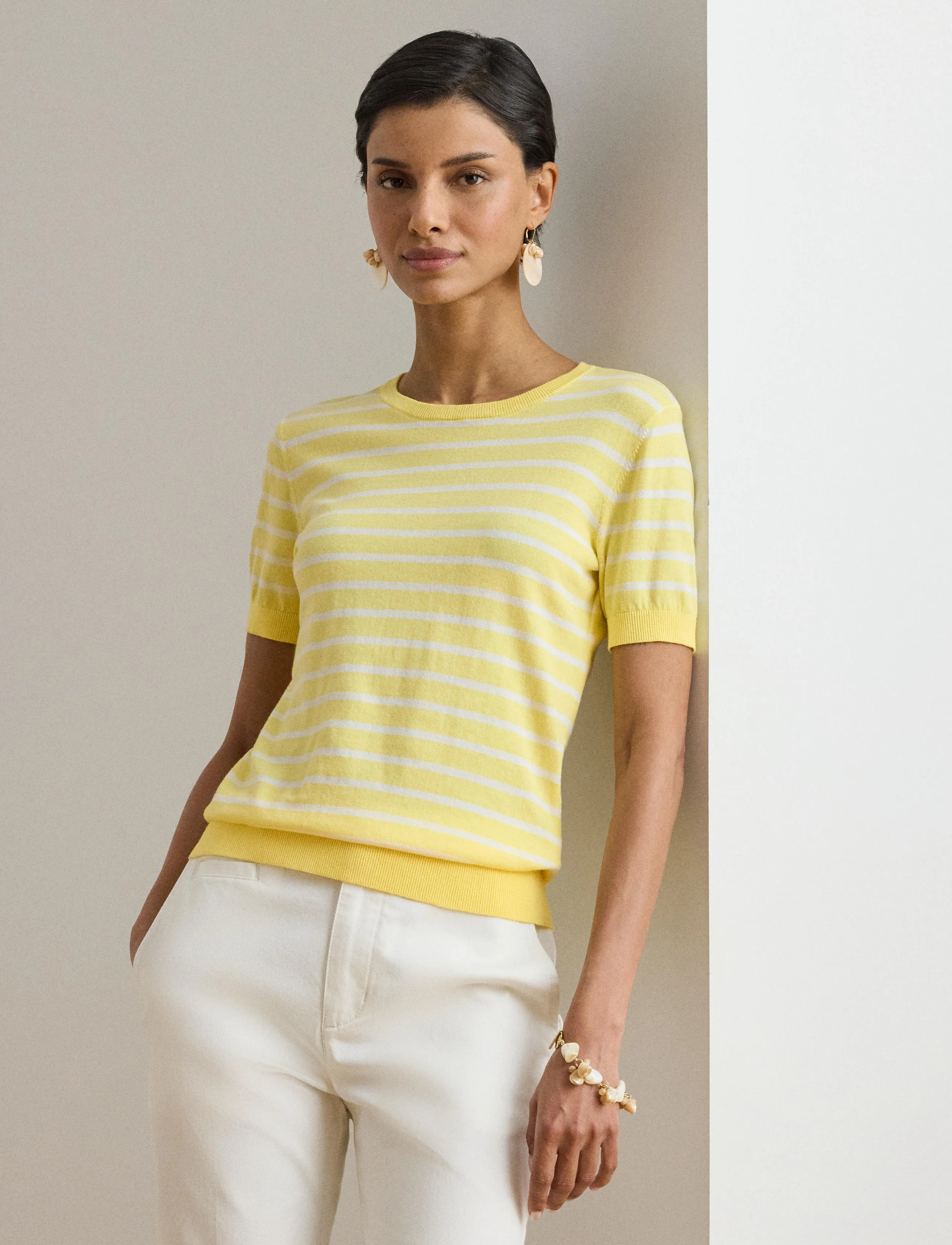 Lauren Ralph Lauren - SUPERFINE COTTON-SWEATER-PULLOVER - stickade tröjor - lemon sorbet/whit - 3