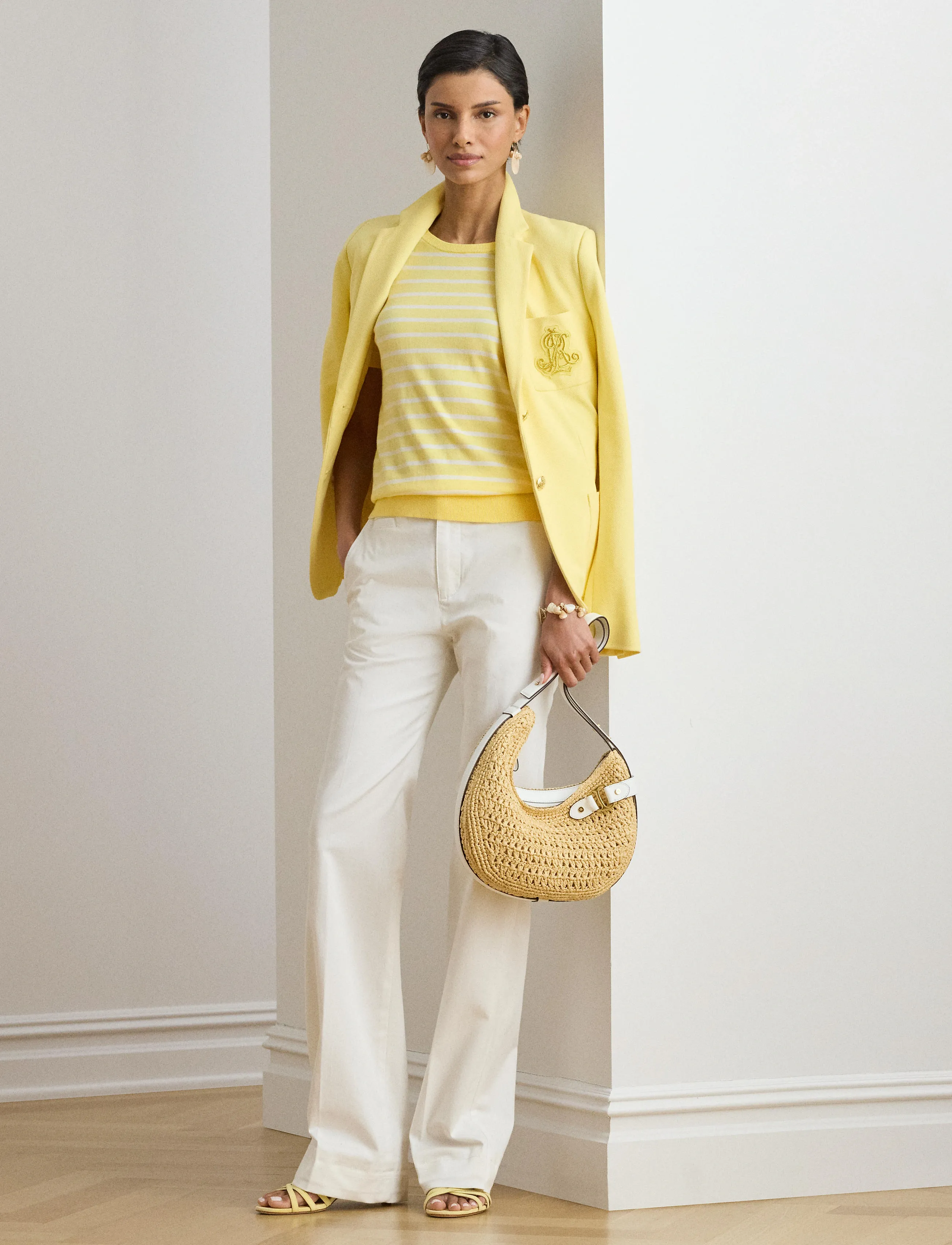 Lauren Ralph Lauren - SUPERFINE COTTON-SWEATER-PULLOVER - stickade tröjor - lemon sorbet/whit - 5