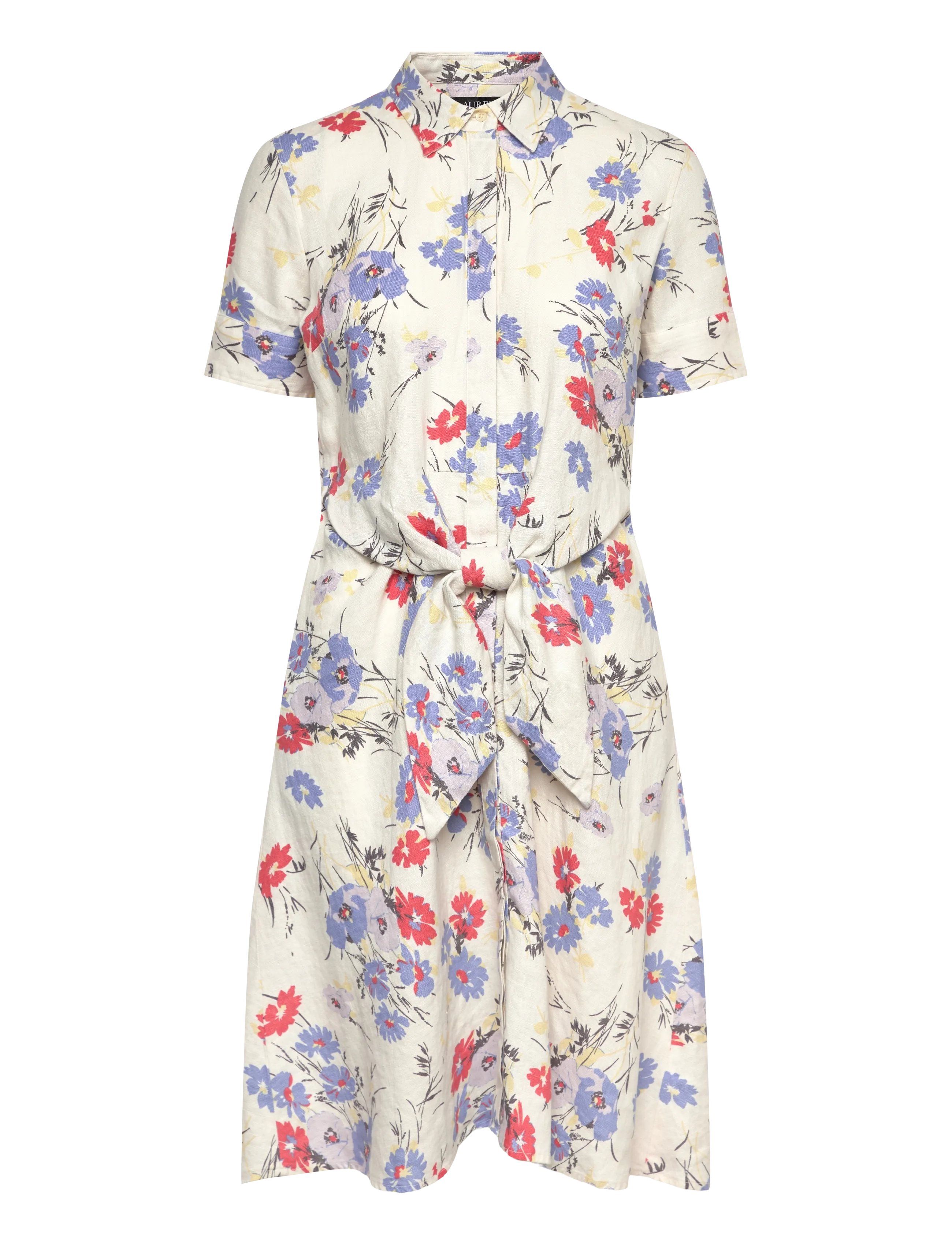 LAUREN RALPH LAUREN Floral Tie-Front Linen Shirtdress Cream - 34 - Damen