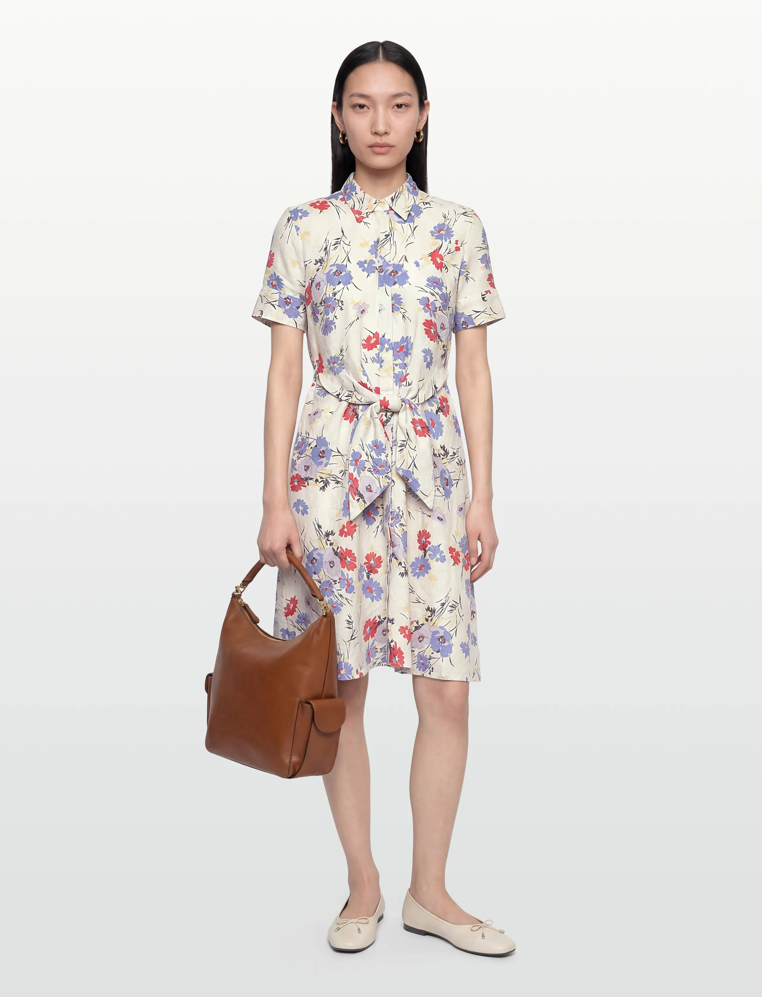 Lauren Ralph Floral Tie-Front Linen Shirtdress, 36, Dresses, Creme - Knee-length & Midi, Frauen