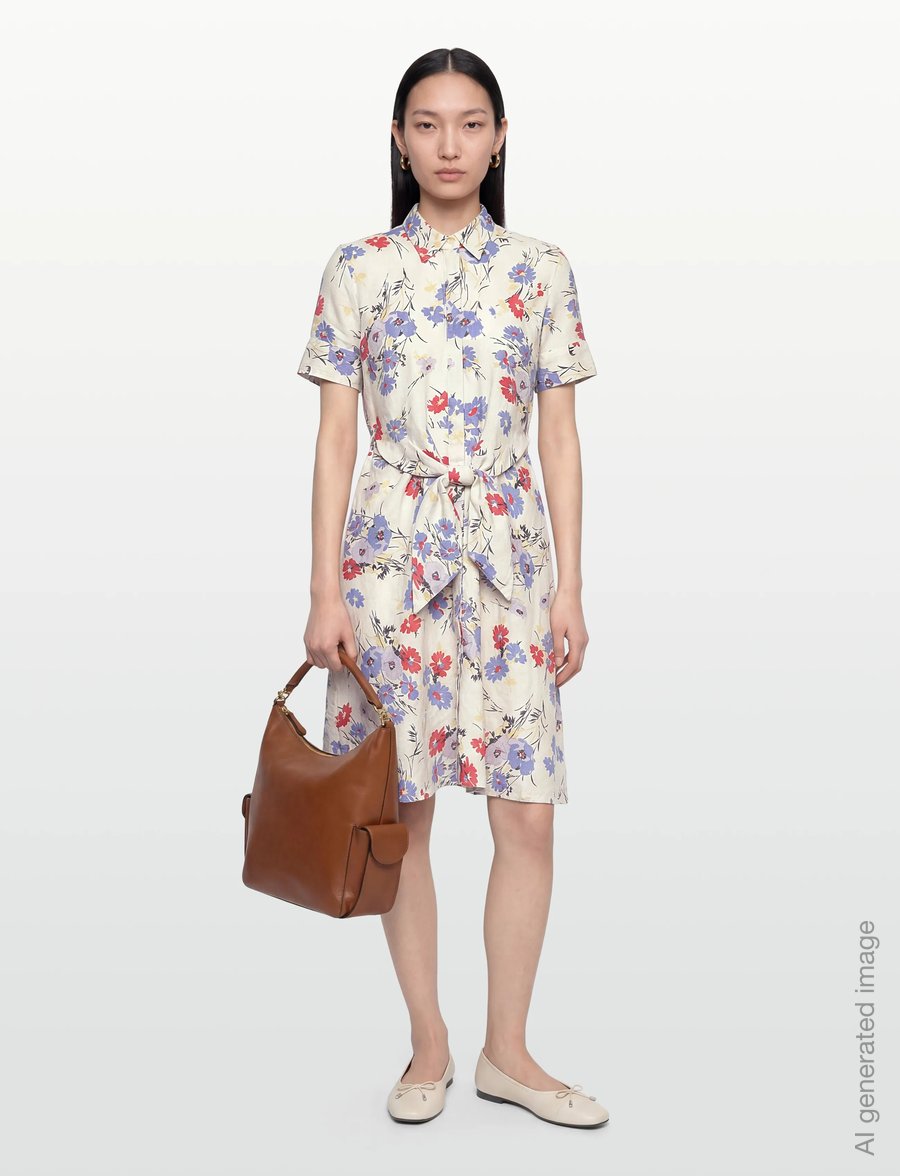 Lauren Ralph Lauren - Floral Tie-Front Linen Shirtdress - midikleidid - cream multi - 0