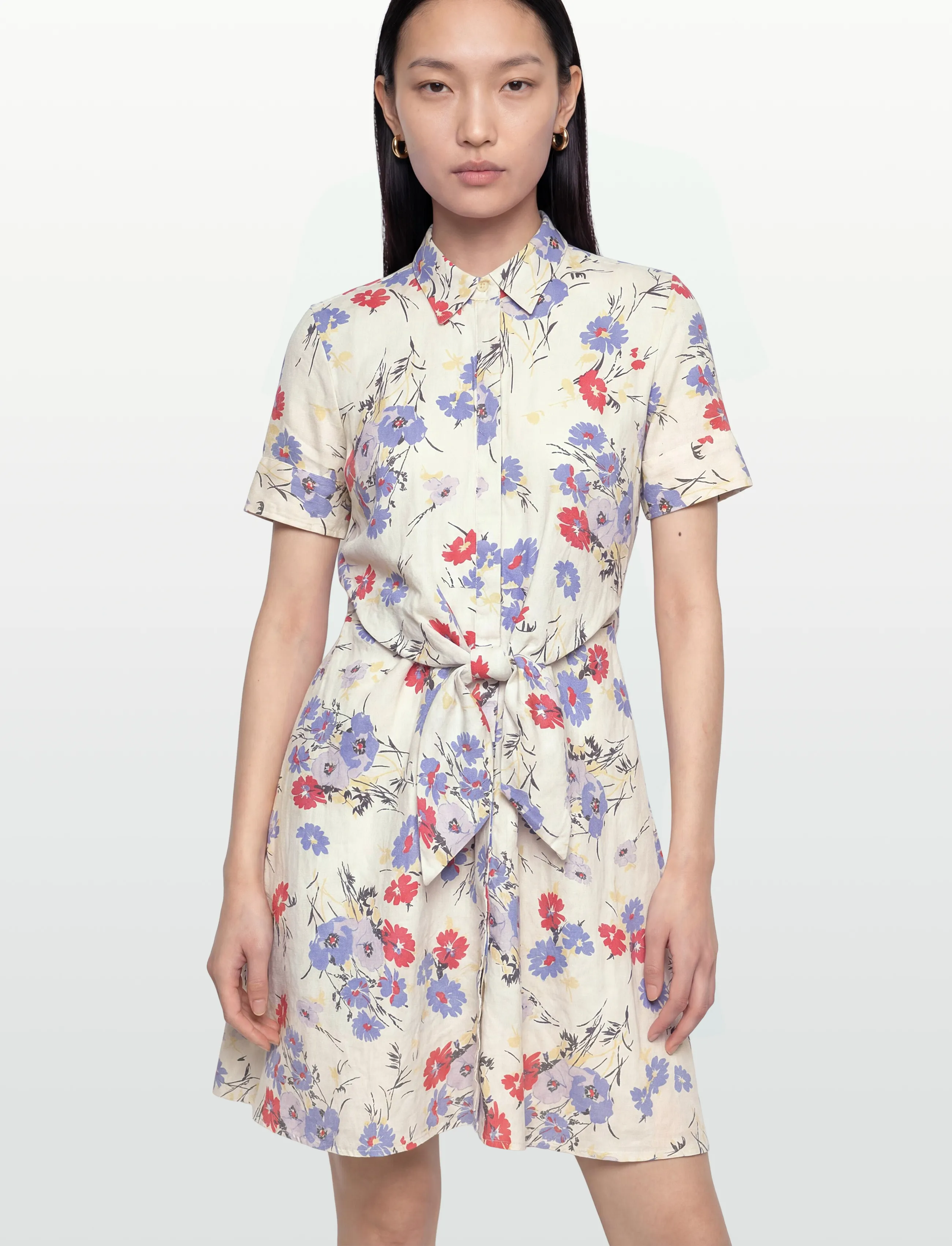 Lauren Ralph Lauren - Floral Tie-Front Linen Shirtdress - midikleider - cream multi - 3