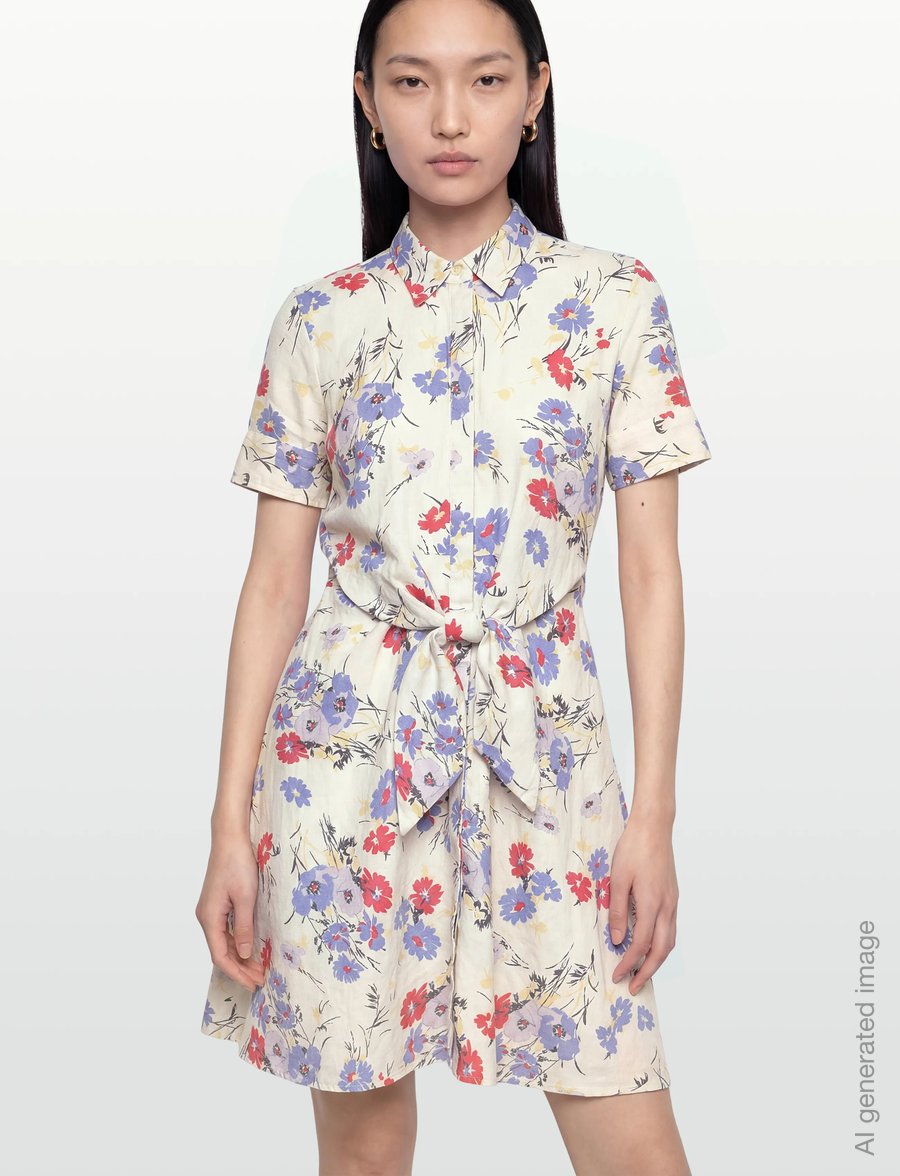 Lauren Ralph Lauren - Floral Tie-Front Linen Shirtdress - midikleidid - cream multi - 3
