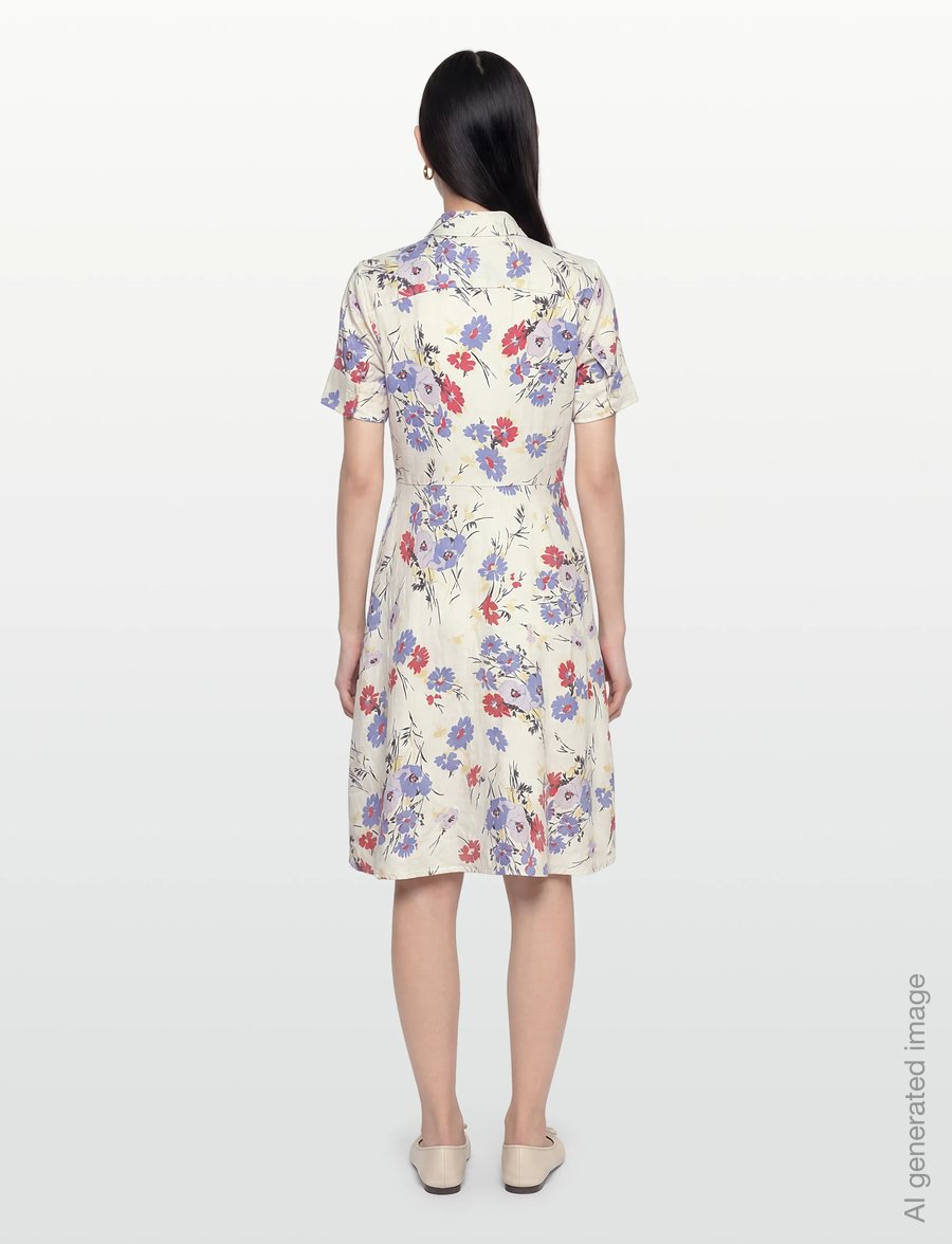Lauren Ralph Lauren - Floral Tie-Front Linen Shirtdress - midikleidid - cream multi - 4