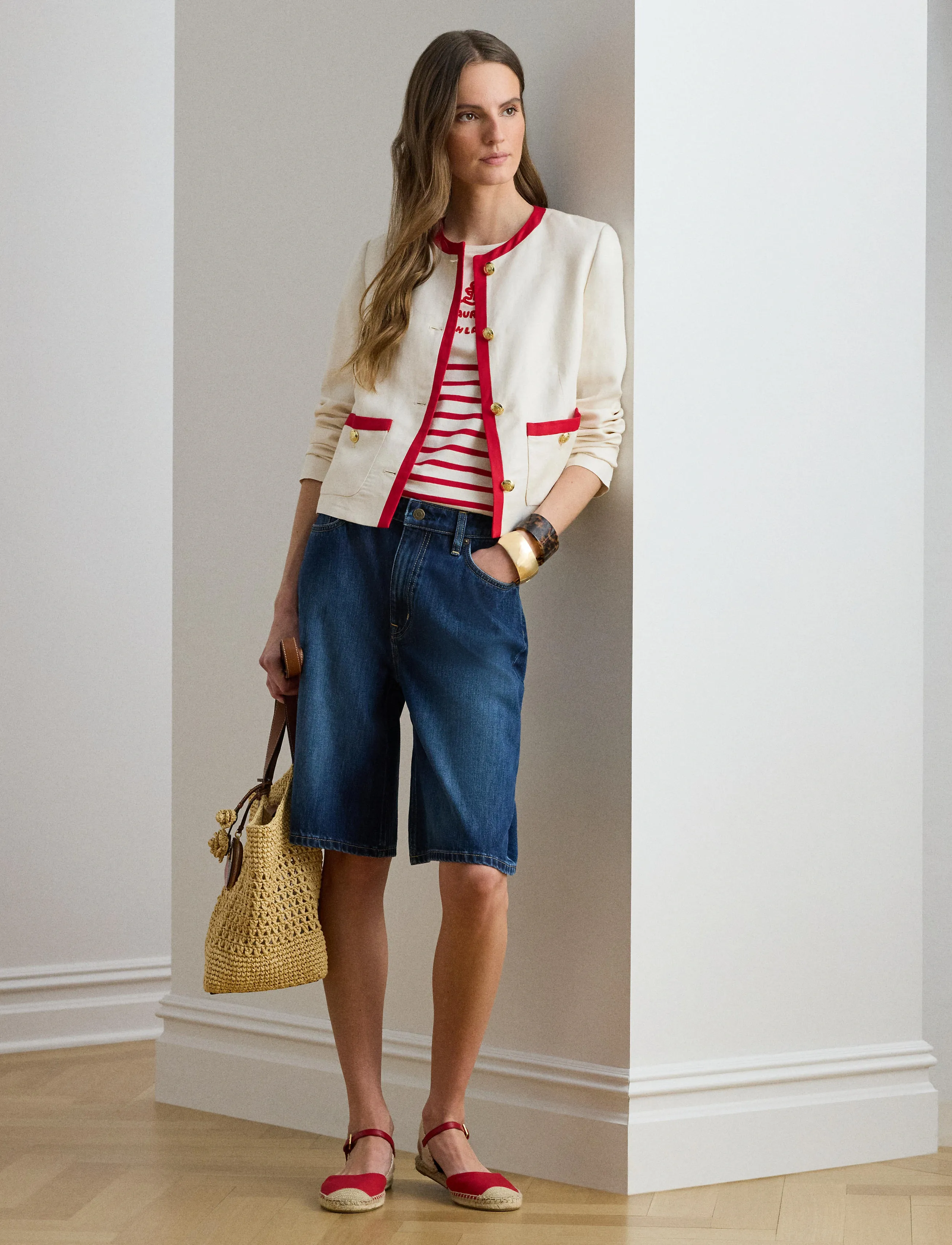 Lauren Ralph Two-Tone Linen-Blend Twill Blazer, 42, Jackets, Creme - Light-summer Jacket, Frauen