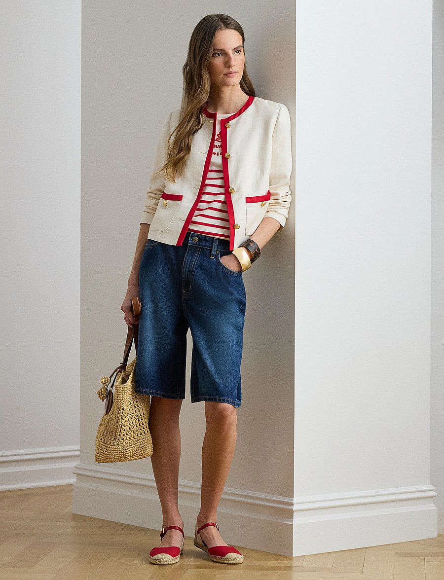 Lauren Ralph Lauren - Two-Tone Linen-Blend Twill Blazer - tunna jackor - mascarpone cream - 0