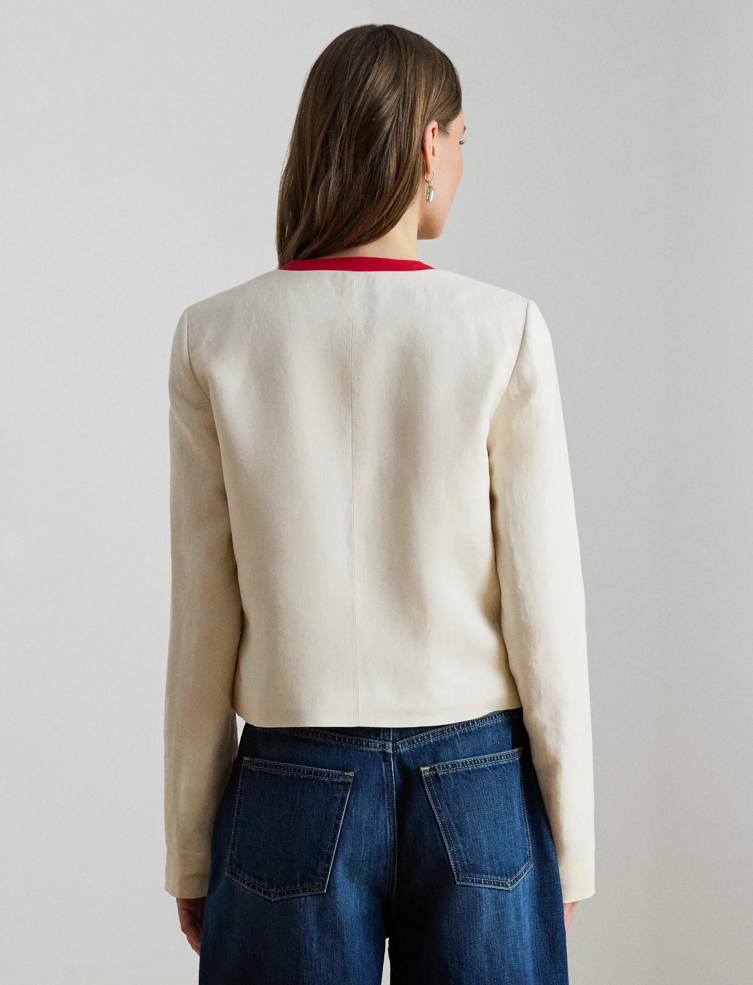Lauren Ralph Lauren - Two-Tone Linen-Blend Twill Blazer - forårsjakker - mascarpone cream - 3