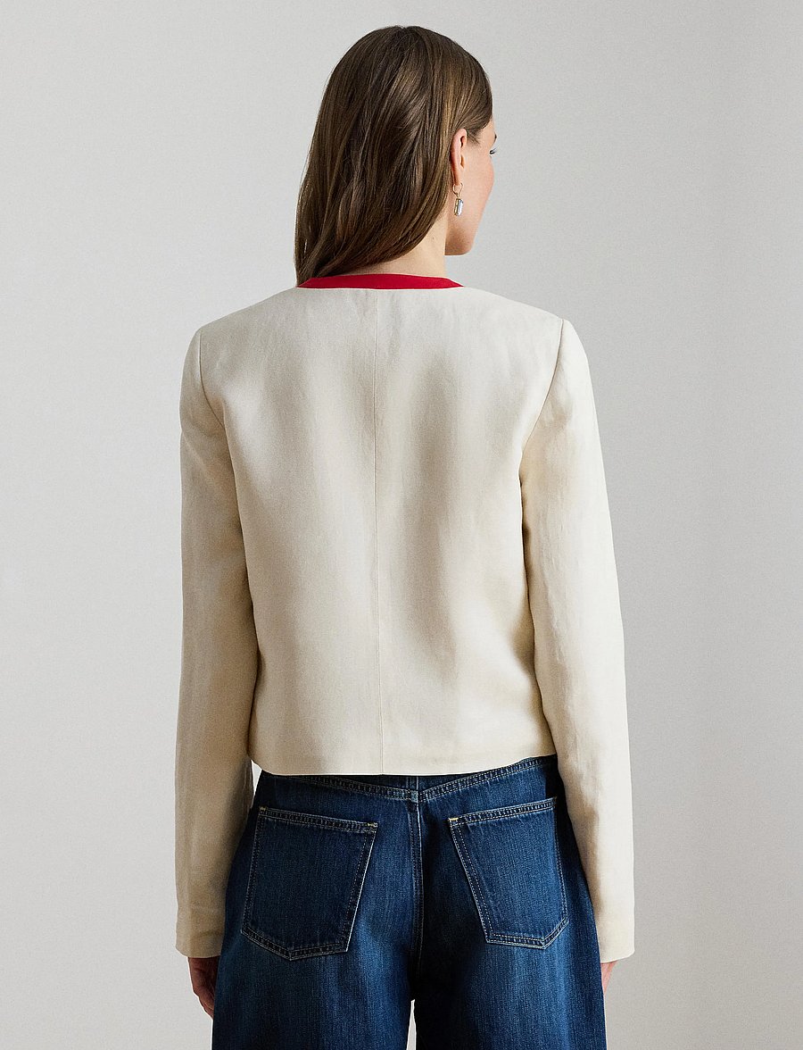 Lauren Ralph Lauren - Two-Tone Linen-Blend Twill Blazer - tunna jackor - mascarpone cream - 3