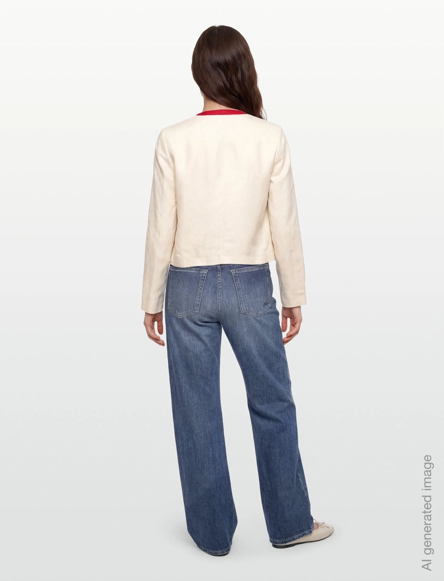 Lauren Ralph Lauren - Two-Tone Linen-Blend Twill Blazer - tunna jackor - mascarpone cream - 4