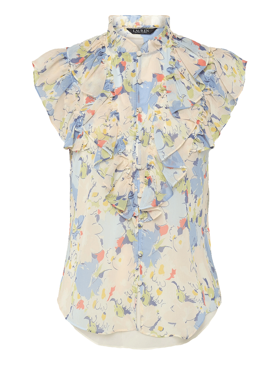 Lauren Ralph Lauren - POLY CRINKLE GGT 58-WVN-SHIRT - kortærmede bluser - blue multi - 0