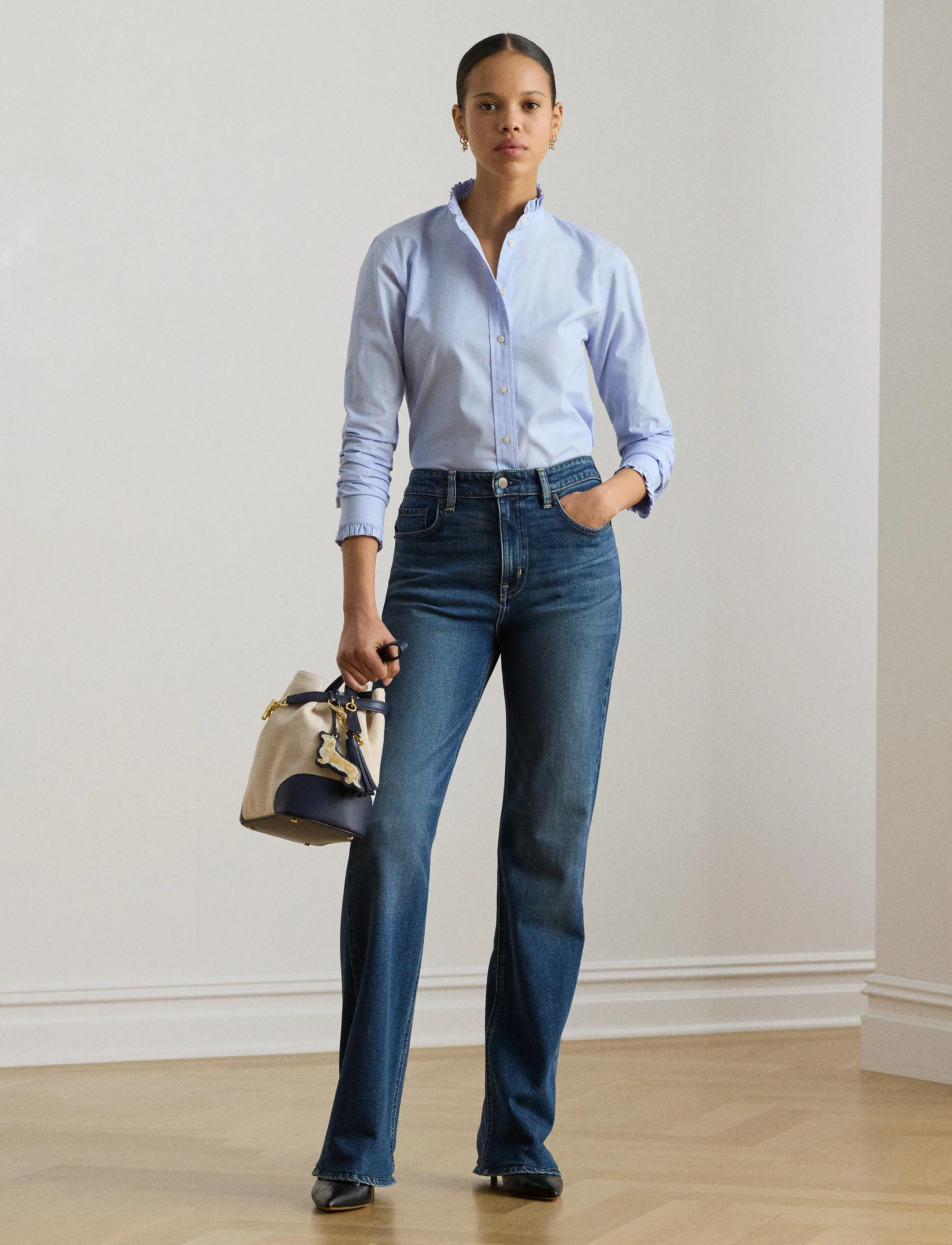Lauren Ralph Lauren Y/D CTTN END ON END-WVN-SHIRT - Ralph Lauren - LIGHT SKY BLUE / blue
