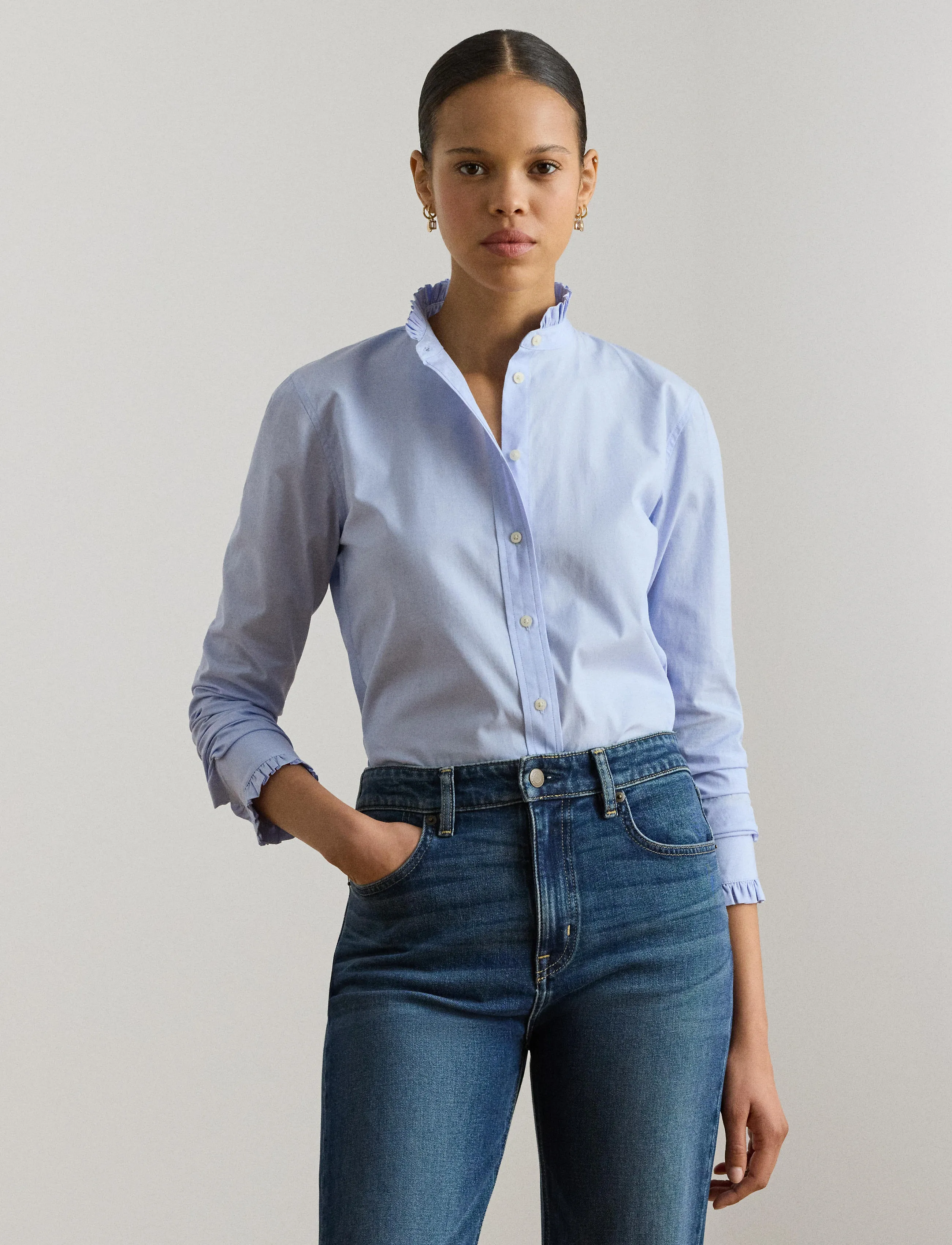 Lauren Ralph Lauren - Y/D CTTN END ON END-WVN-SHIRT - long-sleeved shirts - light sky blue - 3