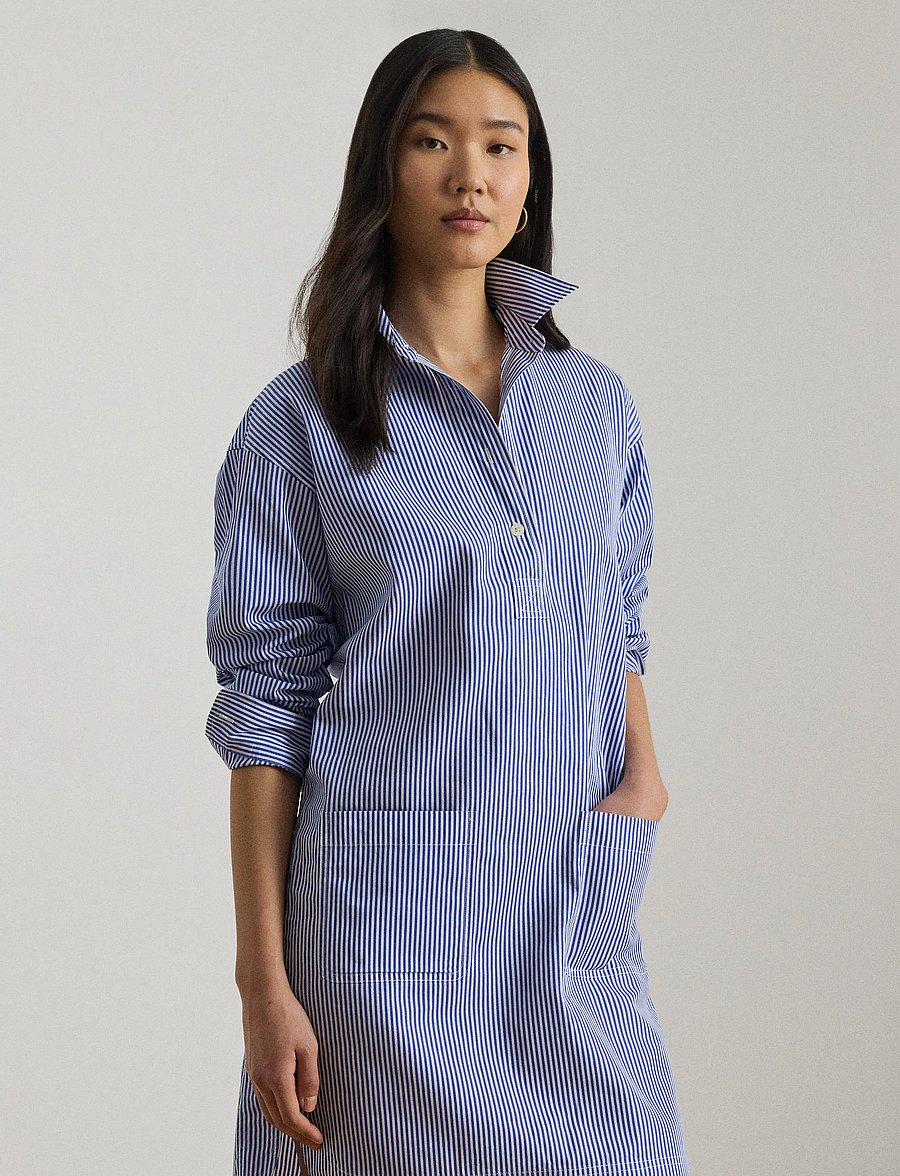 Lauren Ralph Lauren - Striped Cotton Broadcloth Shirtdress - hemdkleider - blue/white - 0